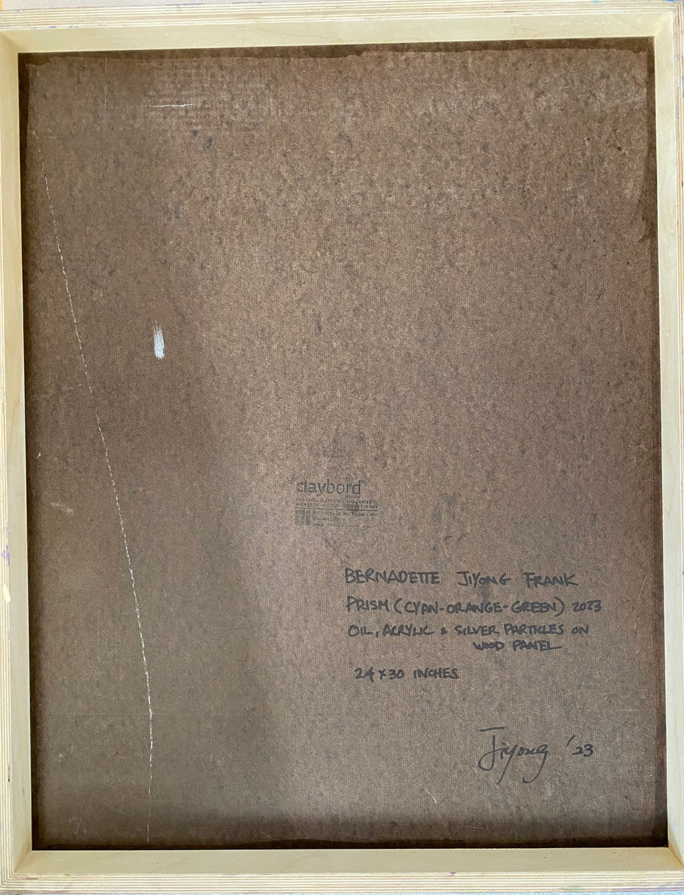 Artwork by Bernadette Jiyong Frank, Prism (Cyan-Orange-Green), Made of Oil, acrylic and silver particles on wood panel 