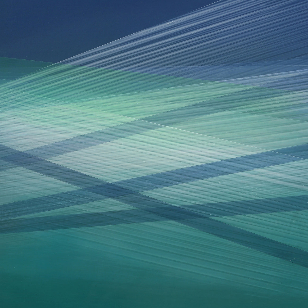 A blue and green abstract painting on a white background.