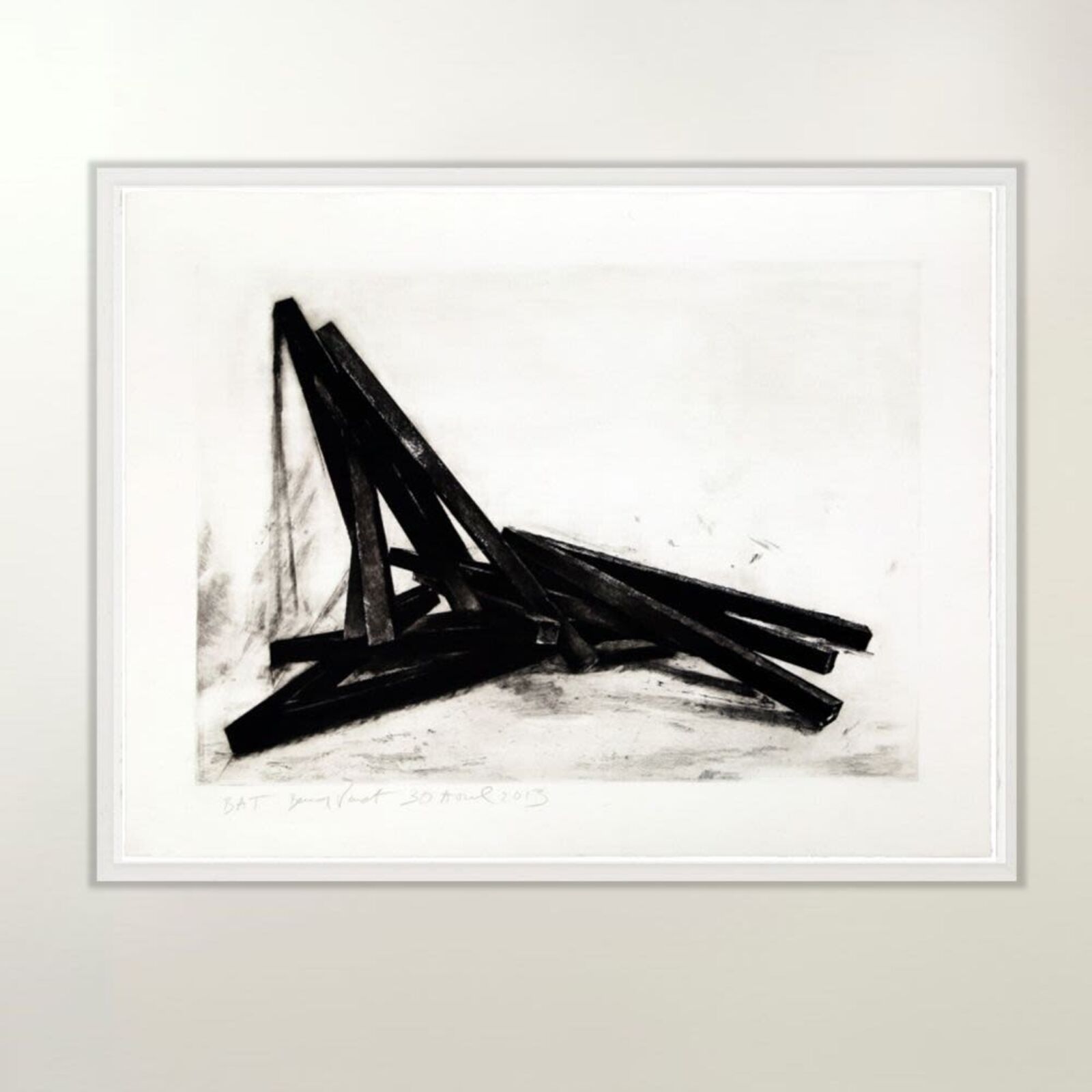 A diptych of charcoal drawings featuring abstract black forms against stark white backgrounds.