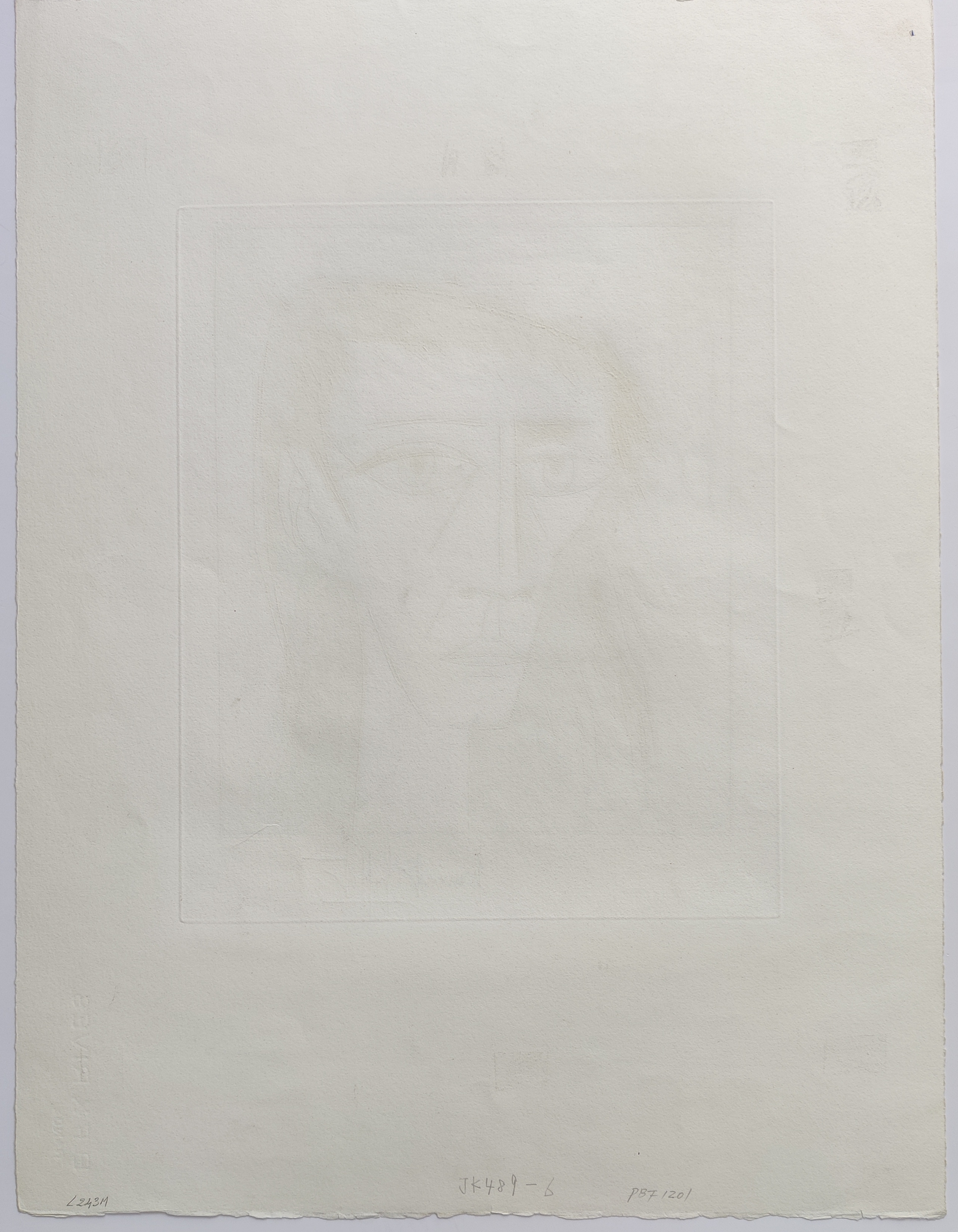 A stark black-and-white portrait in the style of Cubism, featuring a face with elongated features and heavy shading.