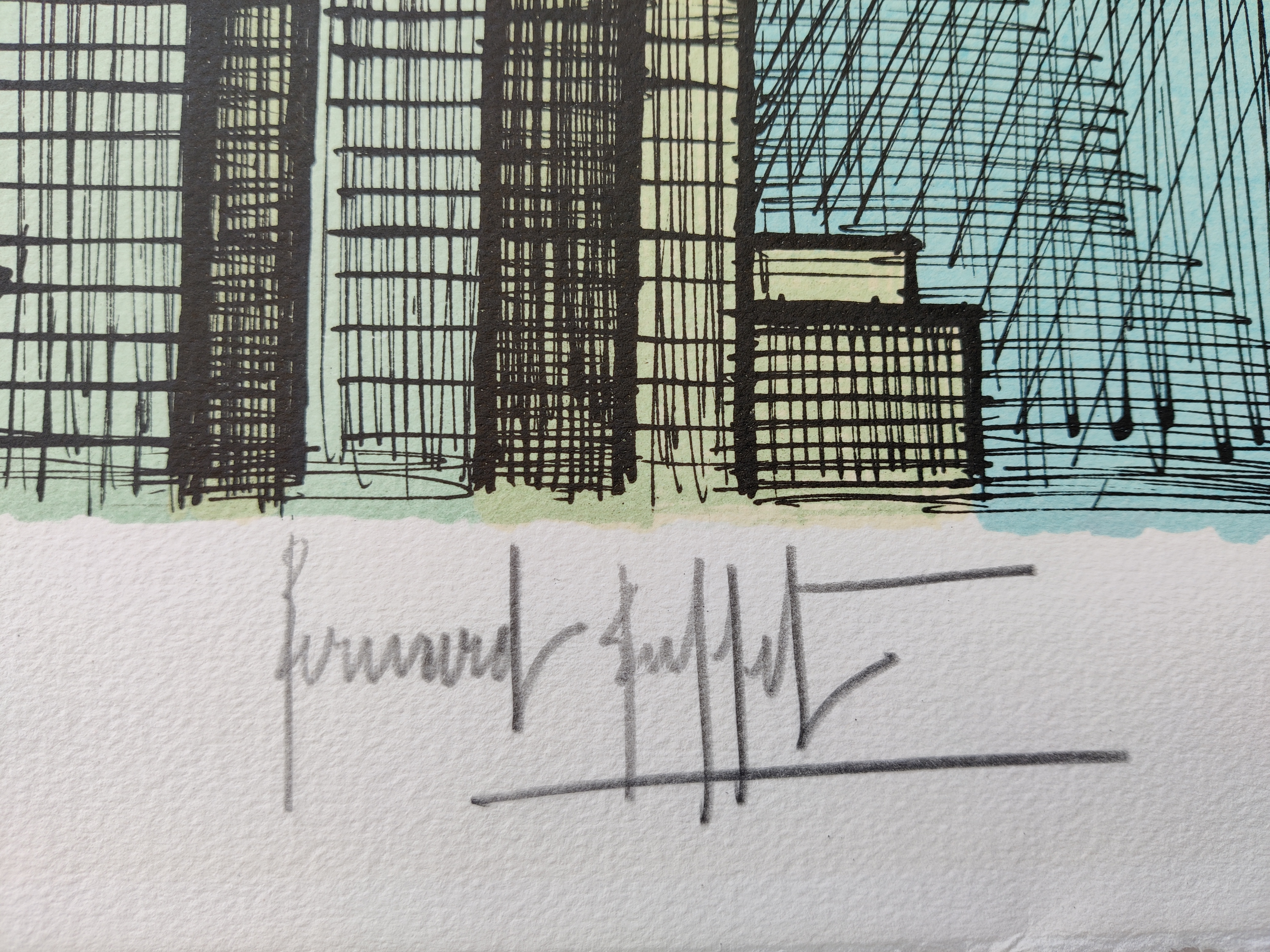 A drawing of the Statue of Liberty in front of a city.