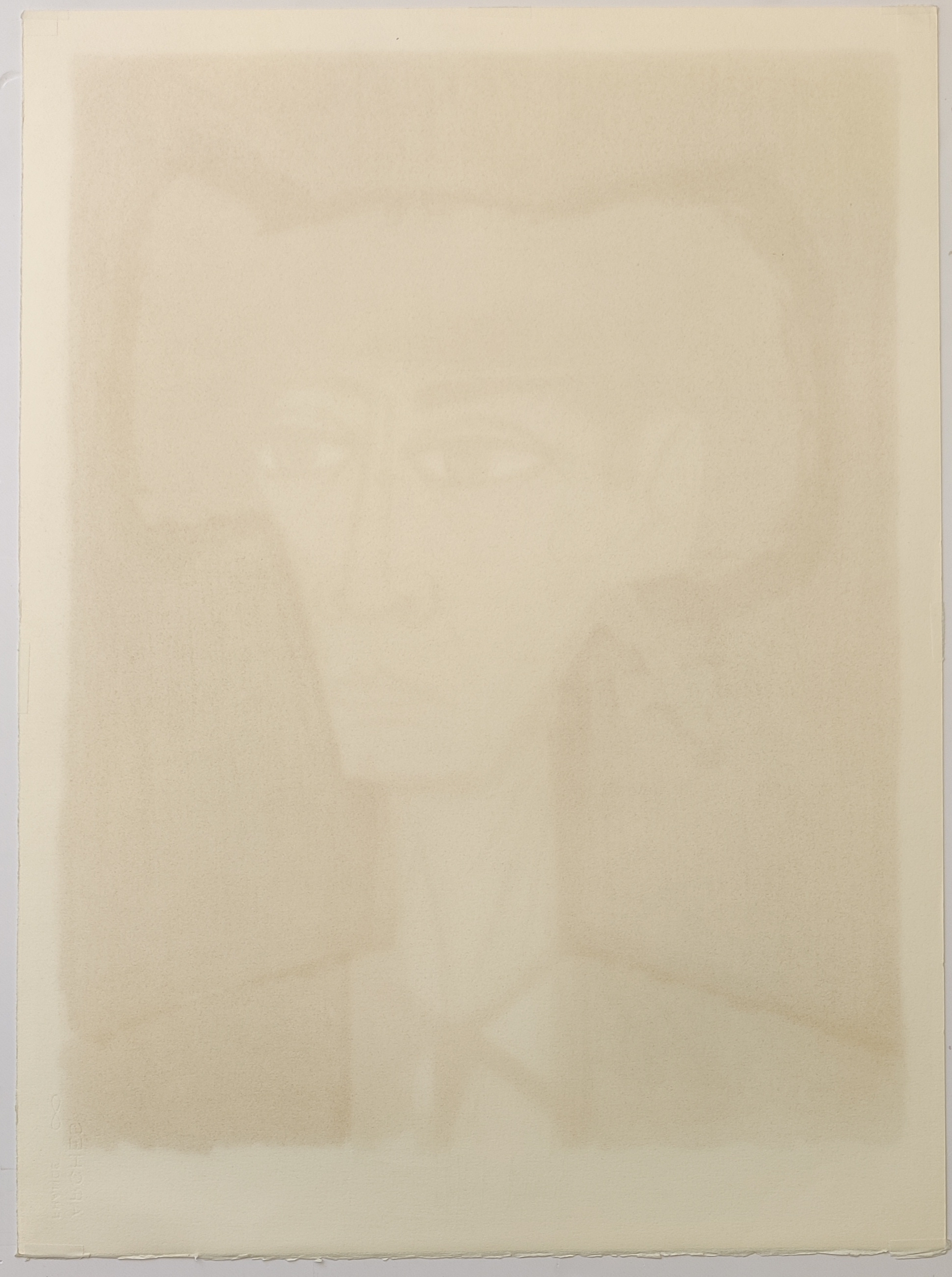 A stylized portrait of a figure in a hat against a bold orange background.