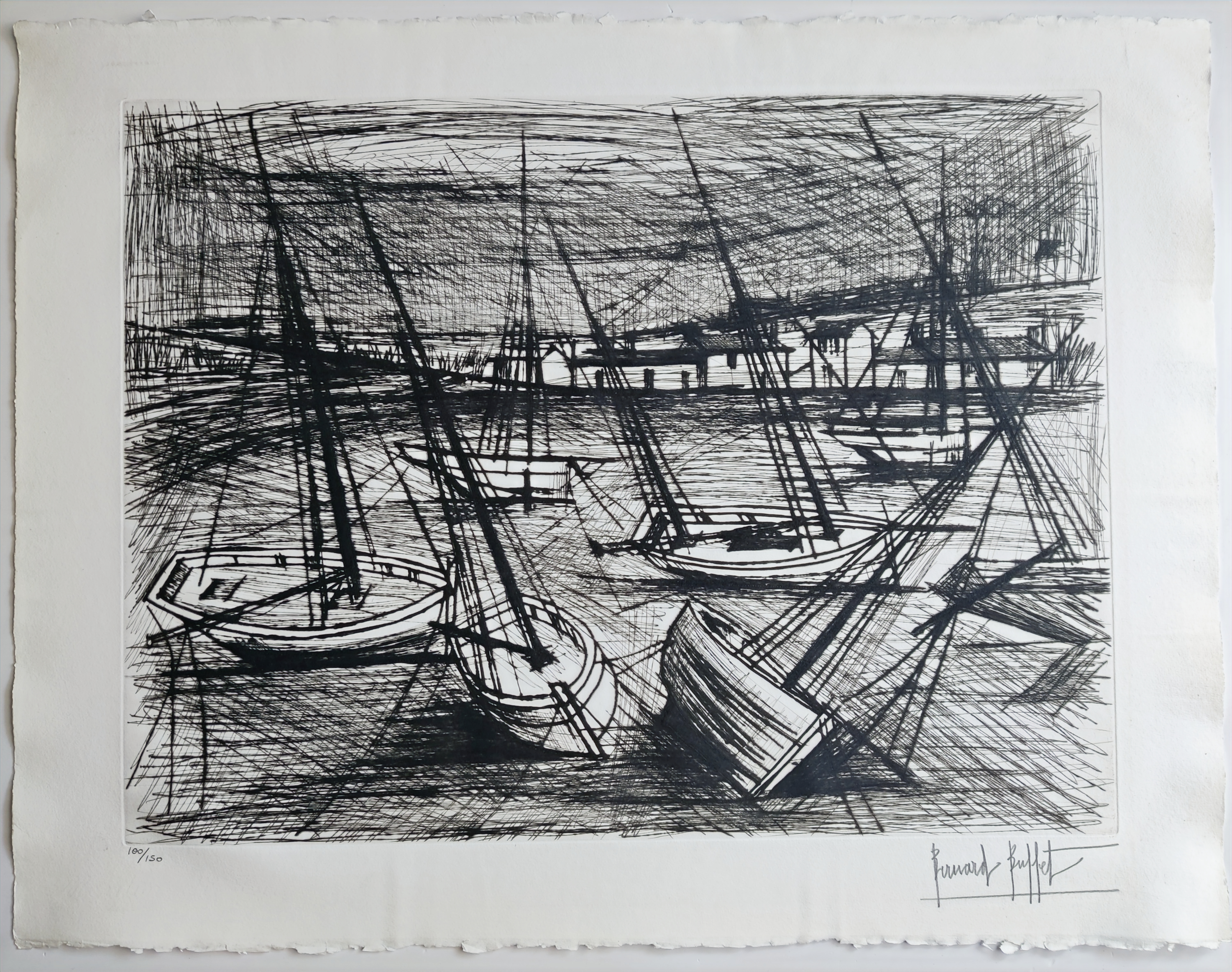 Sailing boats stranded at low tide by Bernard Buffet, 1980