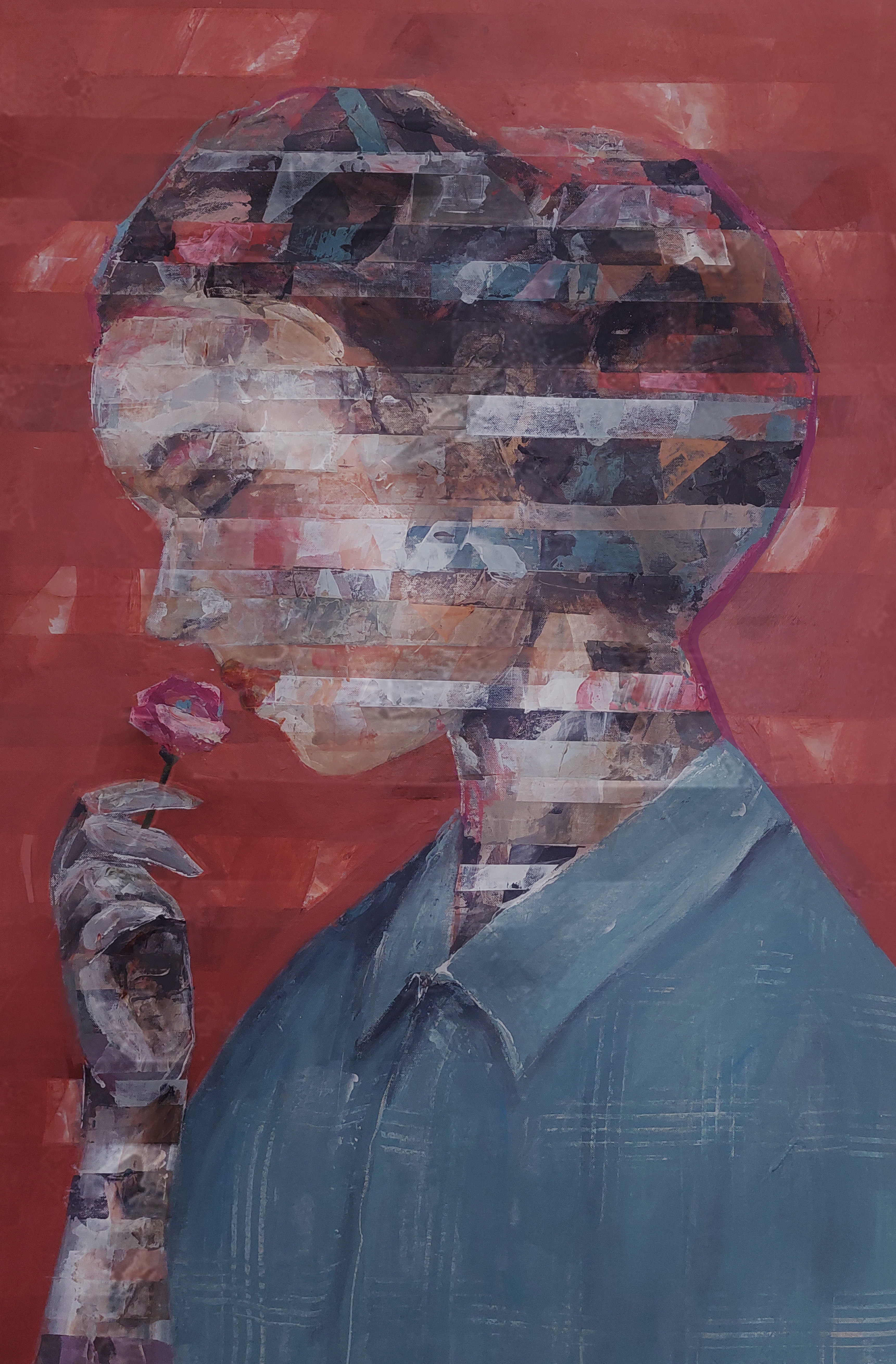 A painting of a woman holding a rose in her hand.