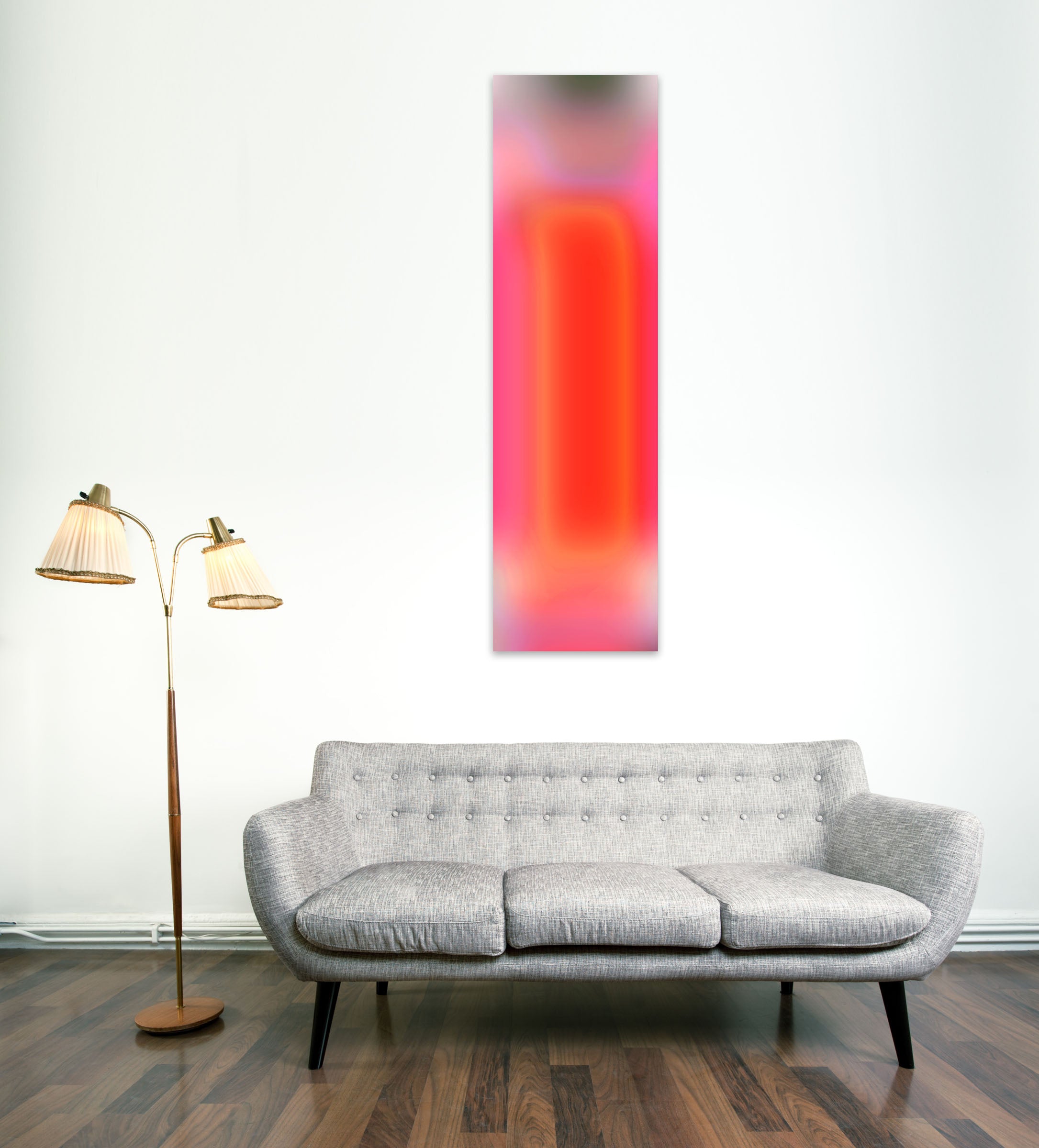 A picture of a red and pink abstract painting on a white background.