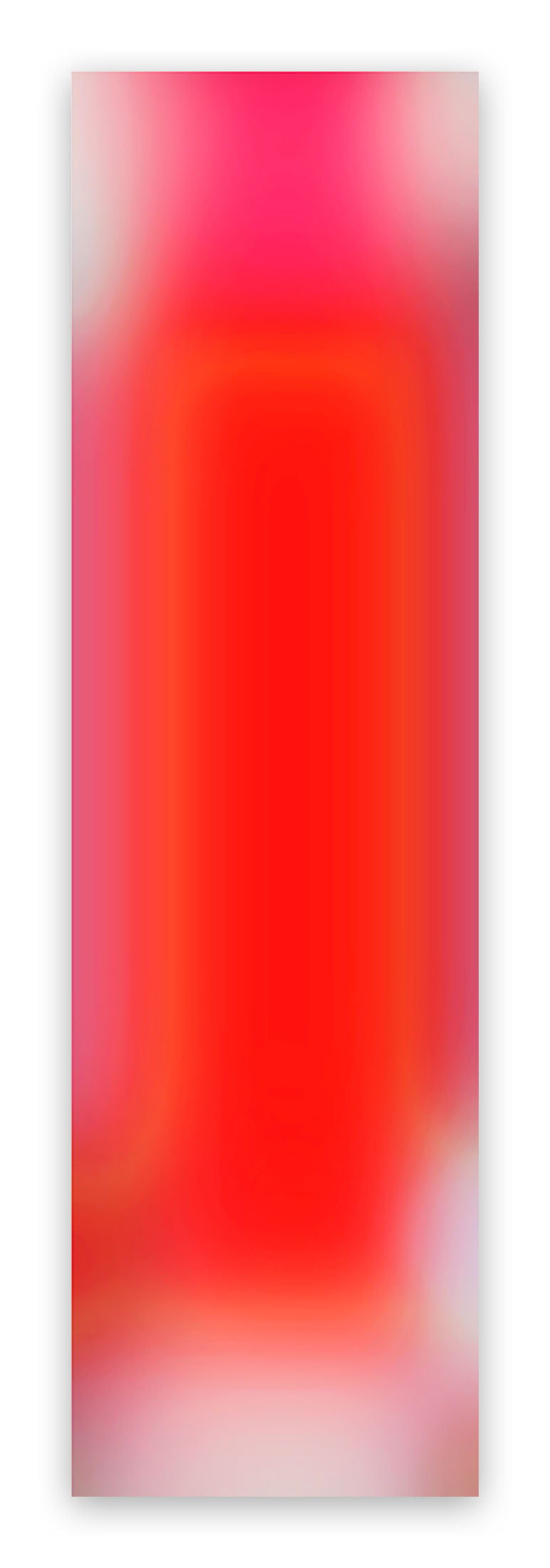 A red and pink abstract painting on a white background.