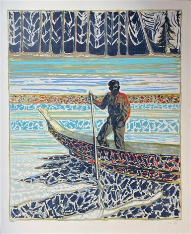 Artwork by Billy Childish, sailish fisherman, Made of 5 colour hand-pulled lithograph with 11 screenprinted colours on Somerset Velvet Warm White 400gsm 