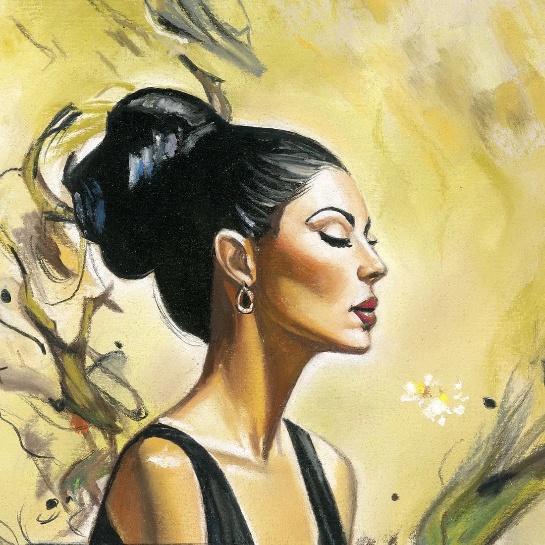 A surreal portrait of a woman trapped inside a large glass jar, with smoke and flowers swirling around her.