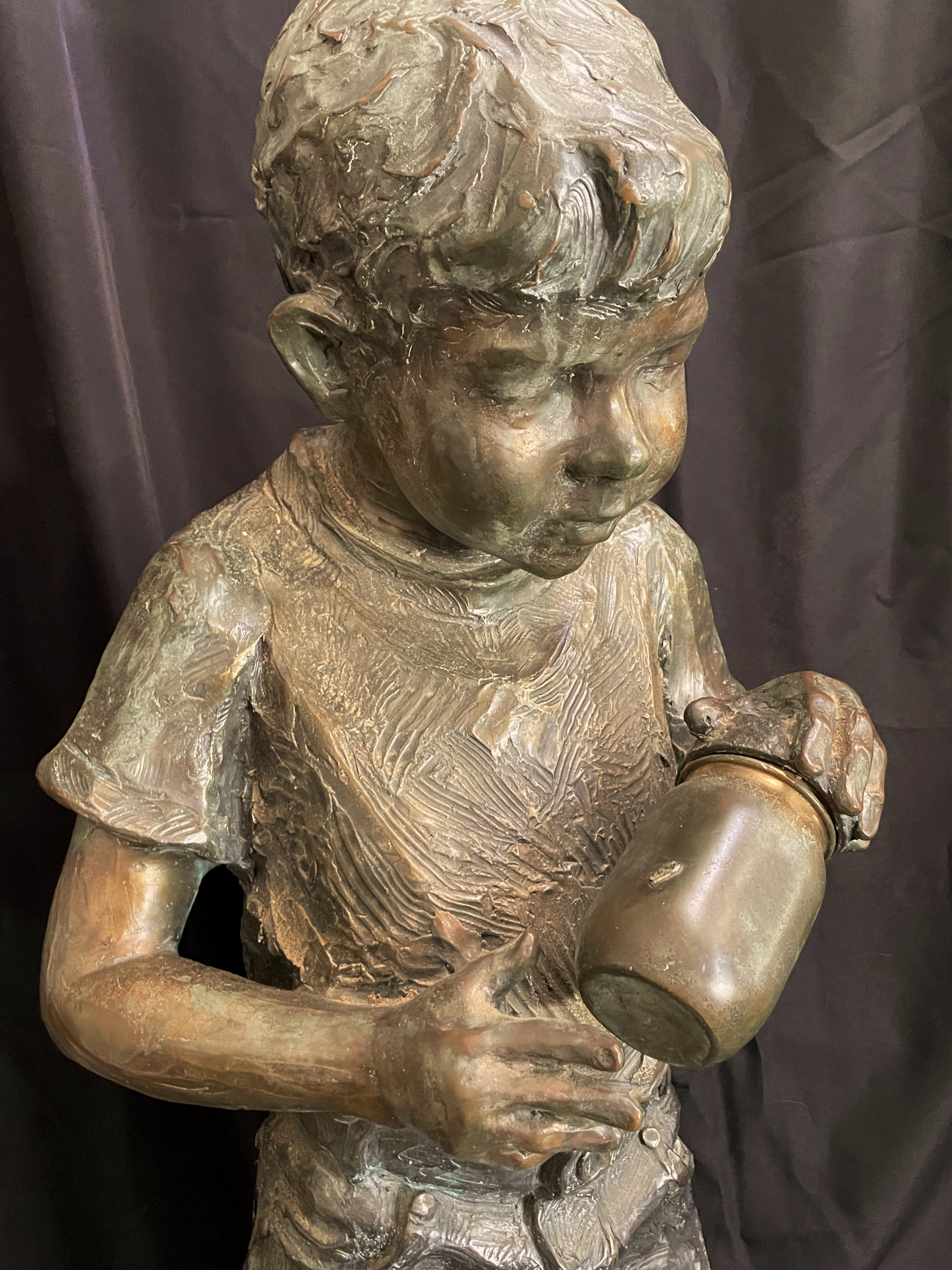 42.5” DeDecker Bronze Sculpture: Titled “Boy with Jar”