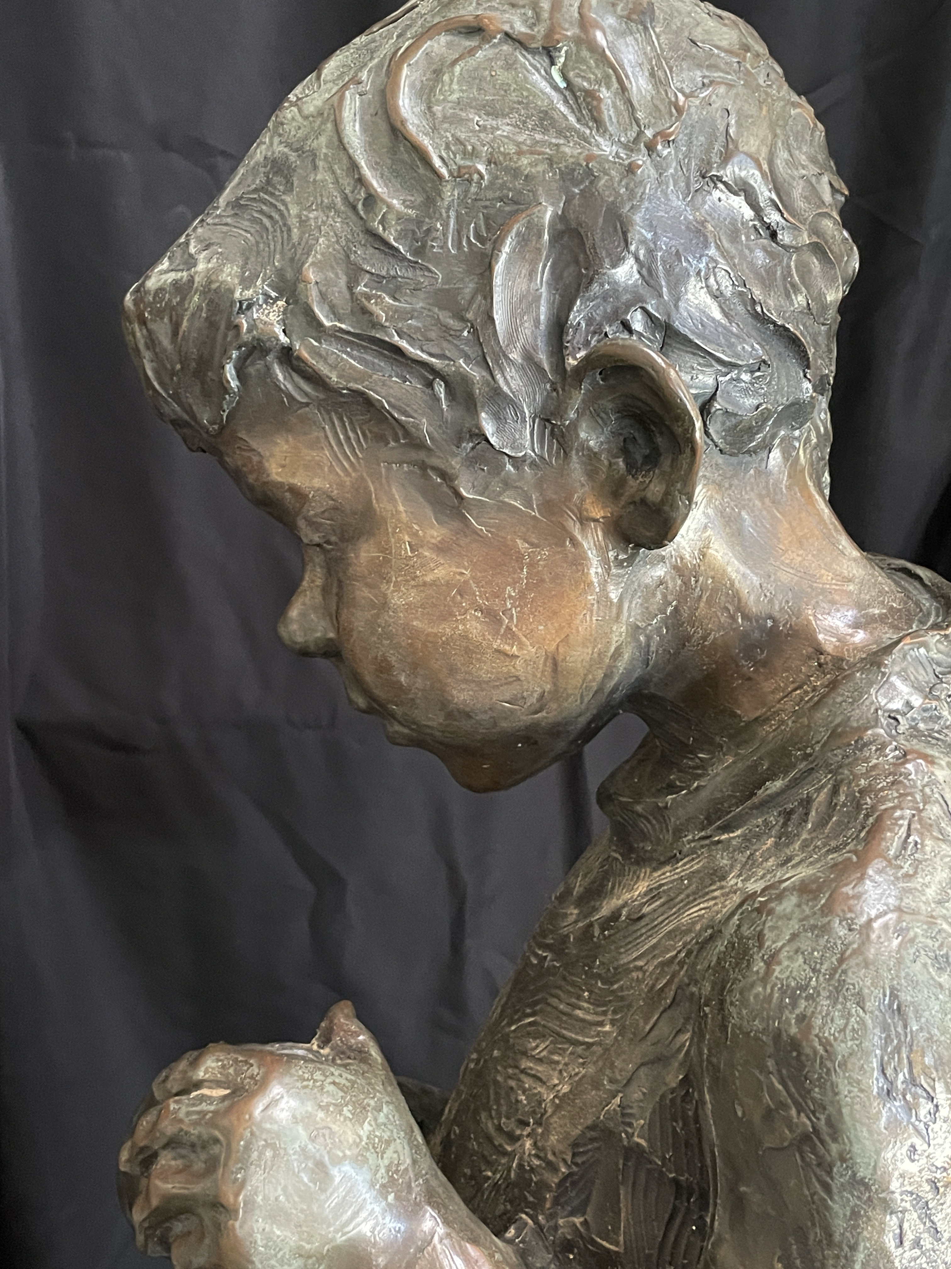 42.5” DeDecker Bronze Sculpture: Titled “Boy with Jar”