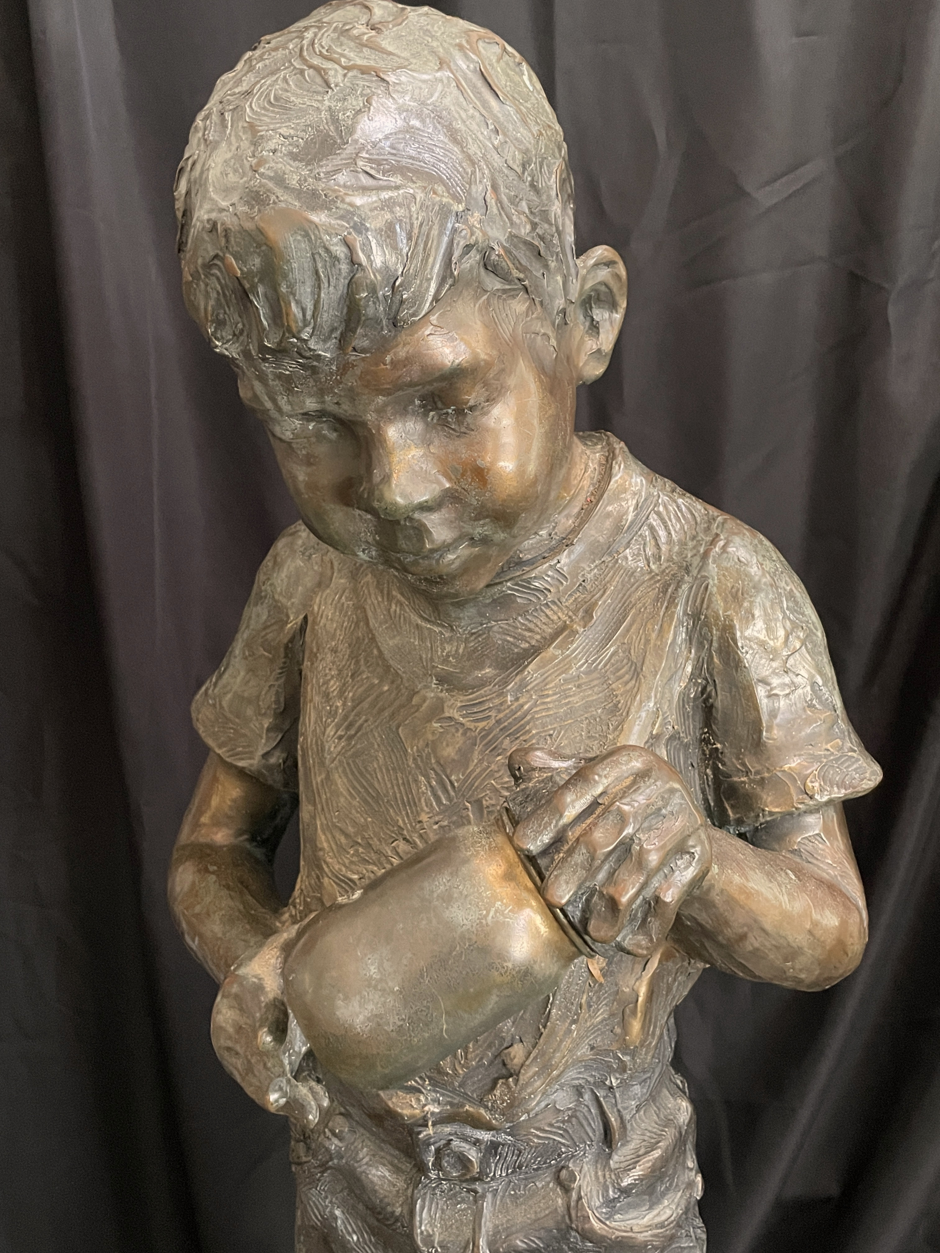 42.5” DeDecker Bronze Sculpture: Titled “Boy with Jar”