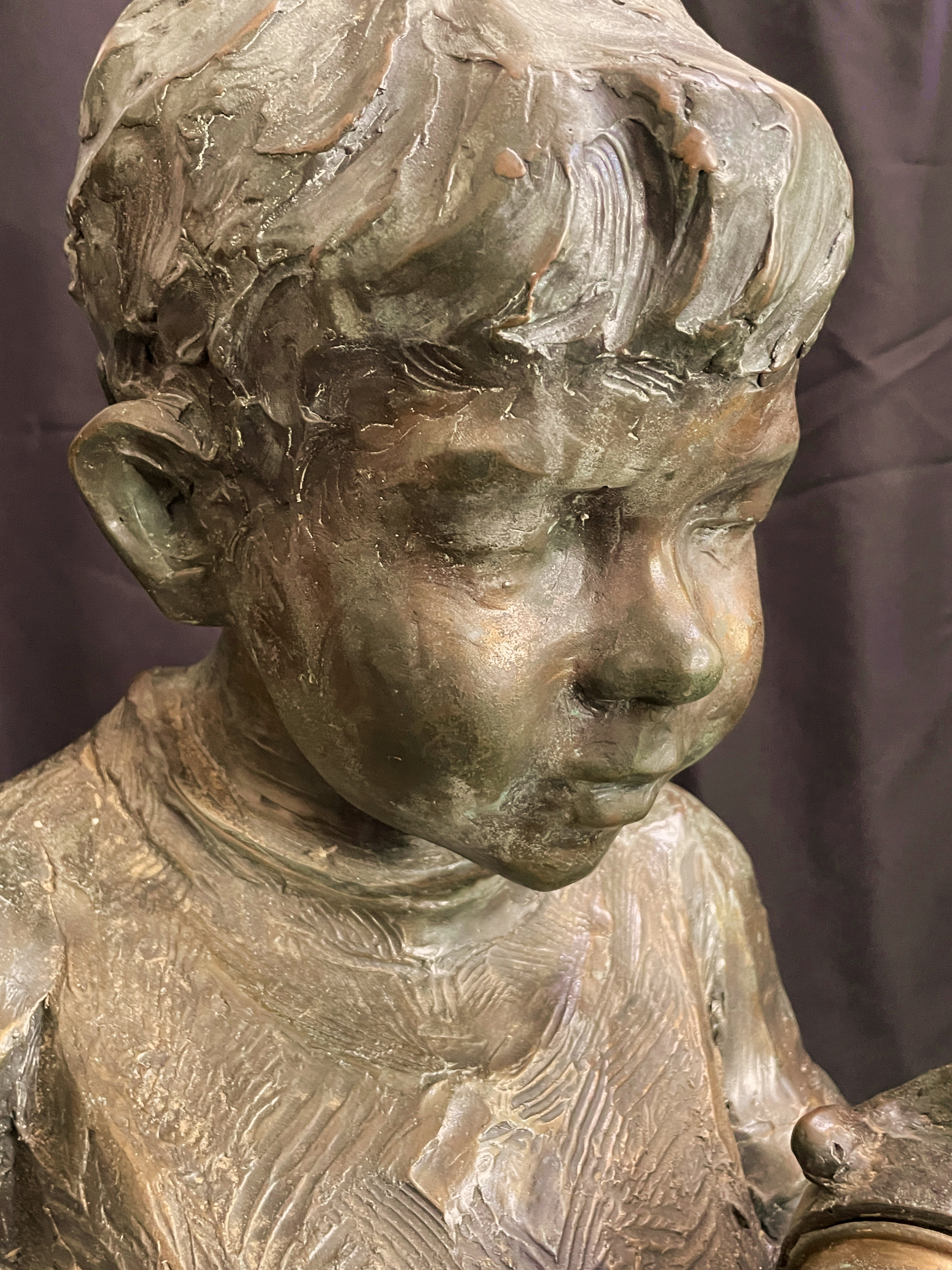 42.5” DeDecker Bronze Sculpture: Titled “Boy with Jar”