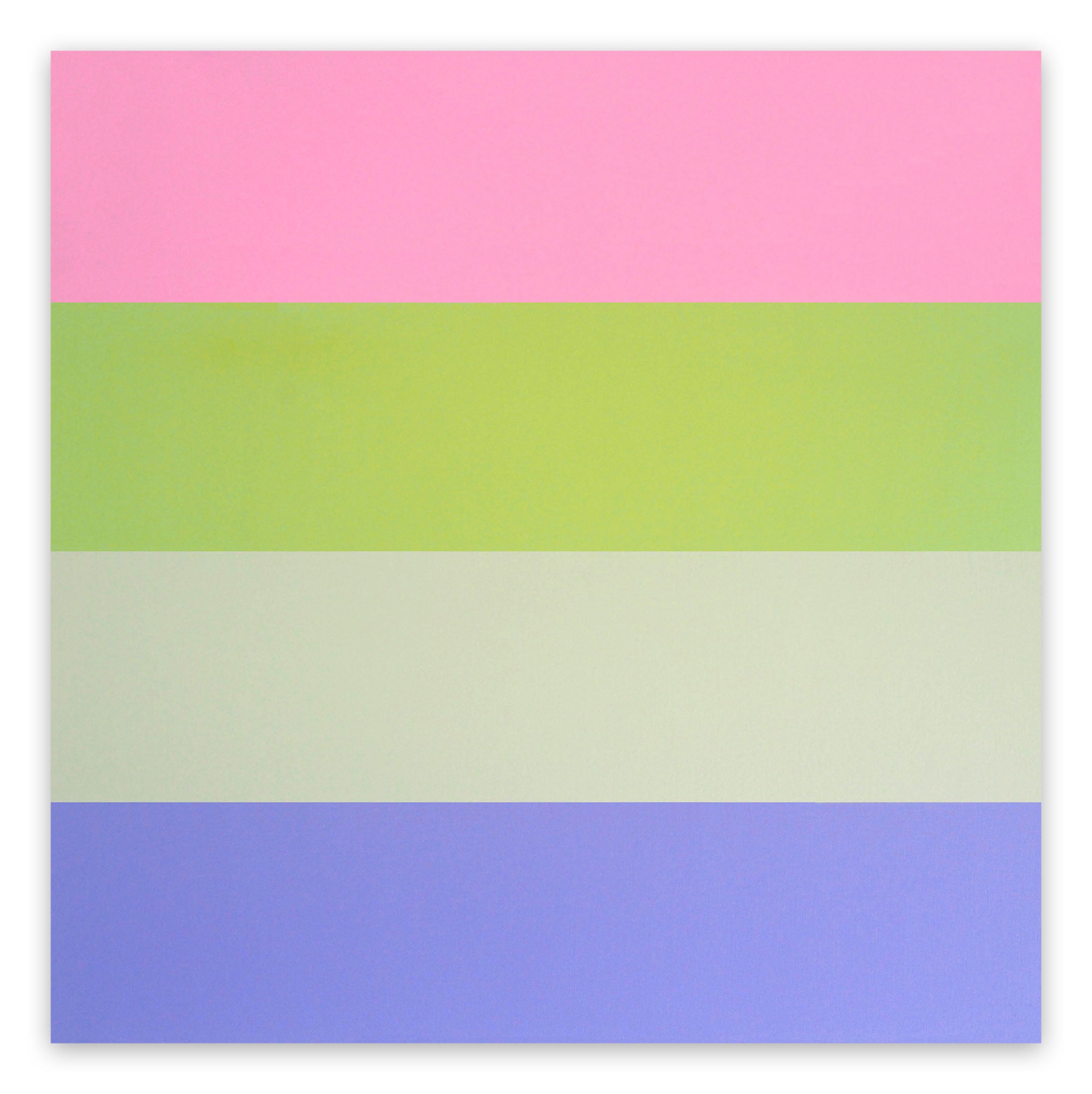 A pink, green, blue, and purple striped paper on a white background.