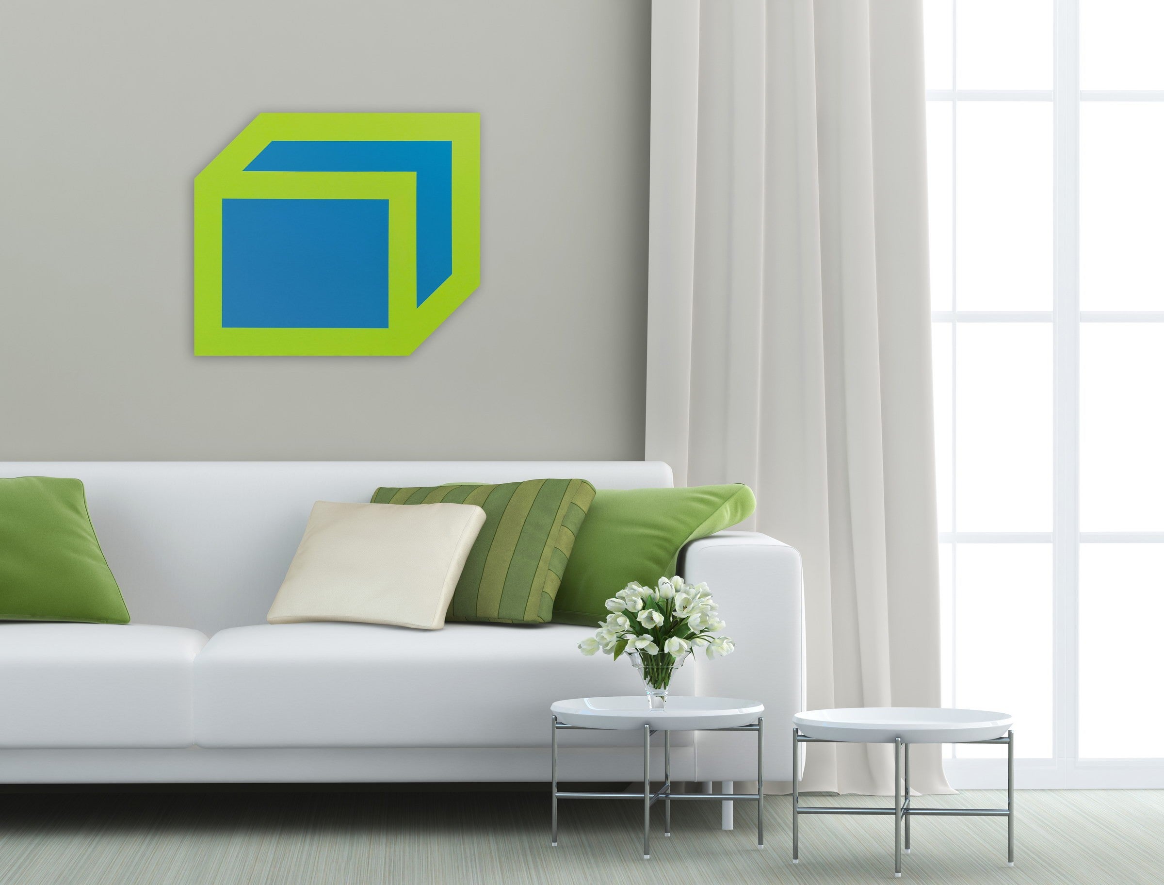 A blue and green square on a white background.
