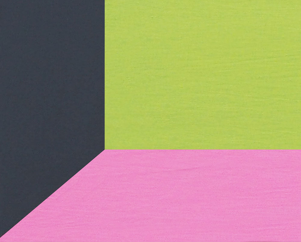 A piece of paper with a pink and green color block on it.