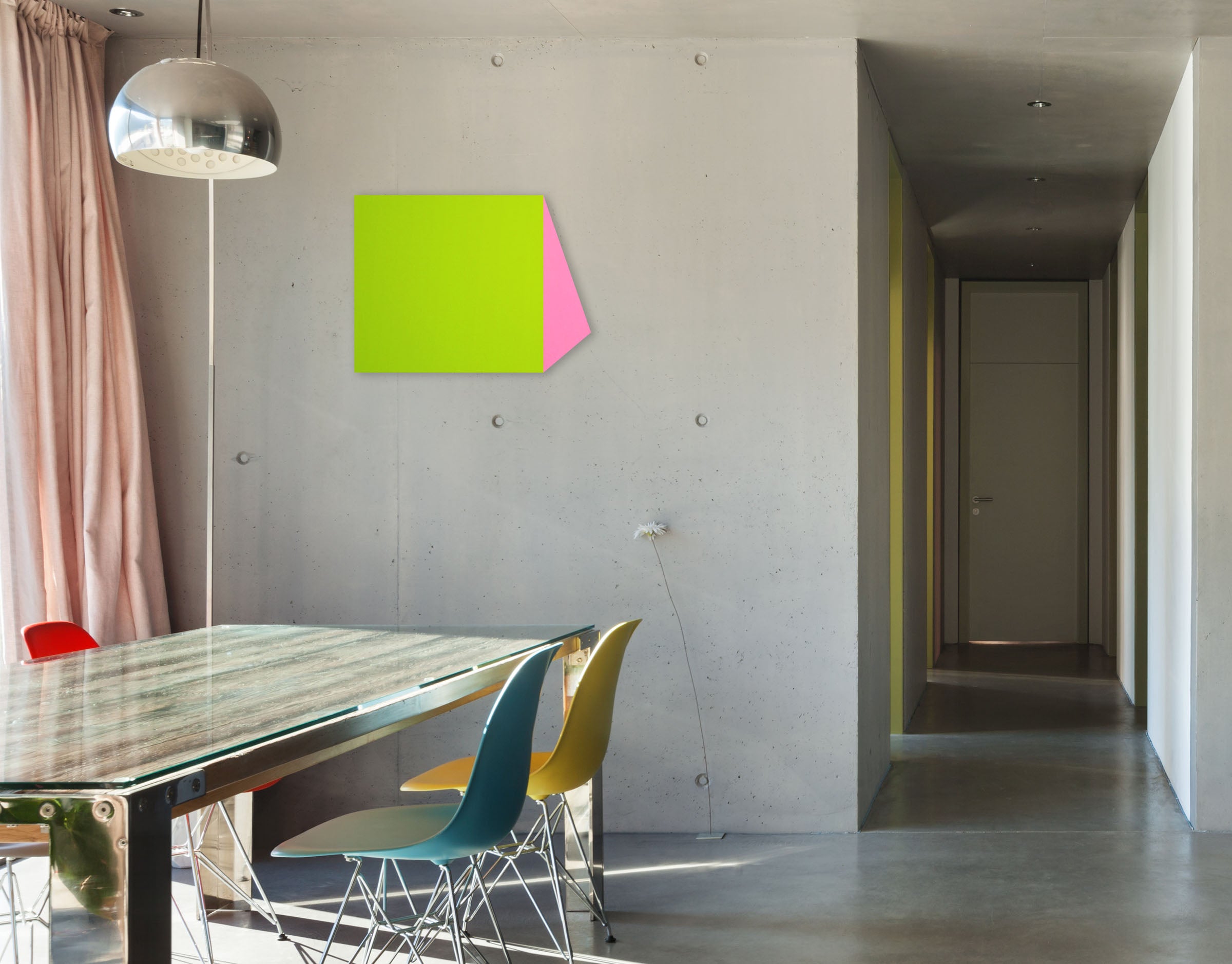 neon green and pink paper