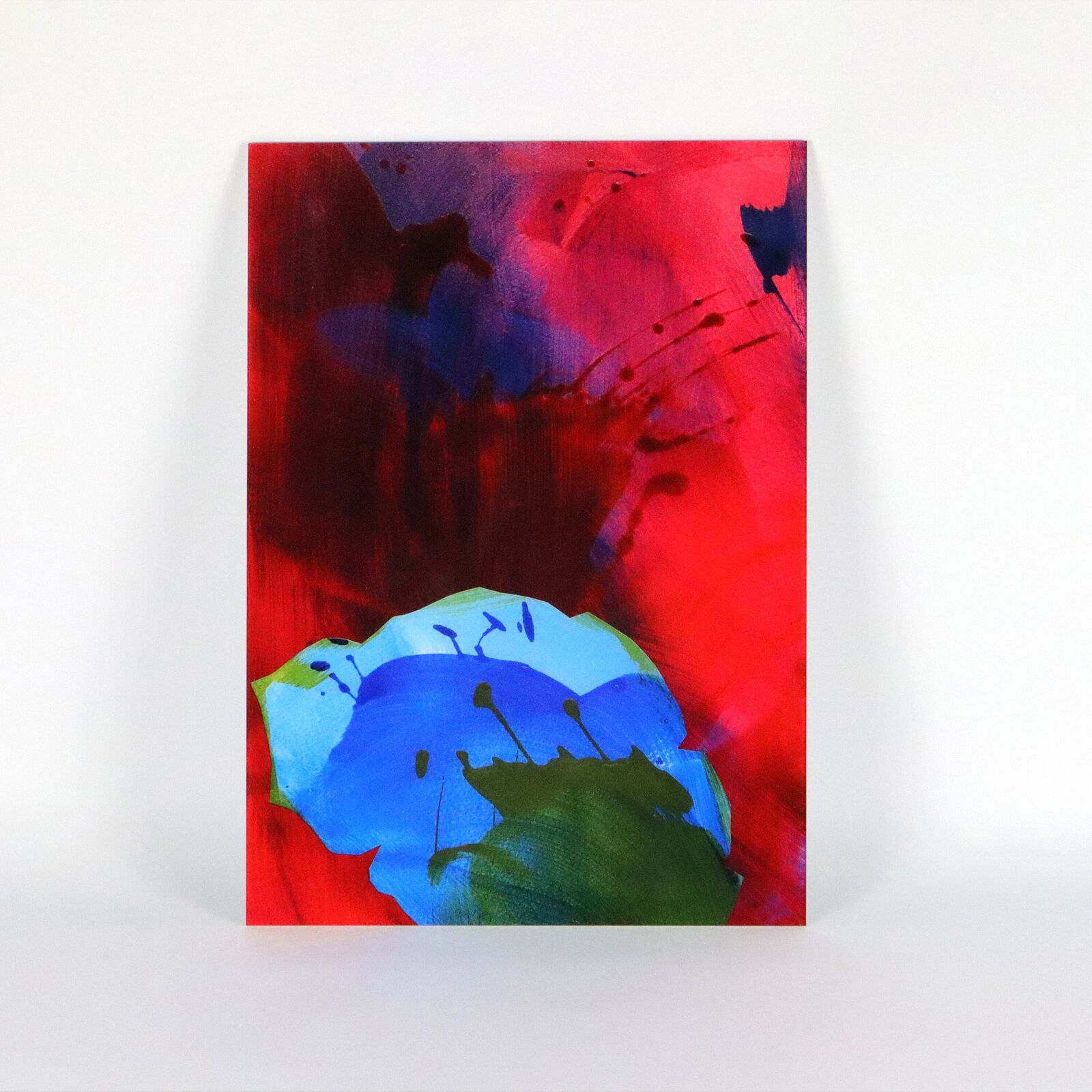 A set of six paintings of flowers on a white wall.