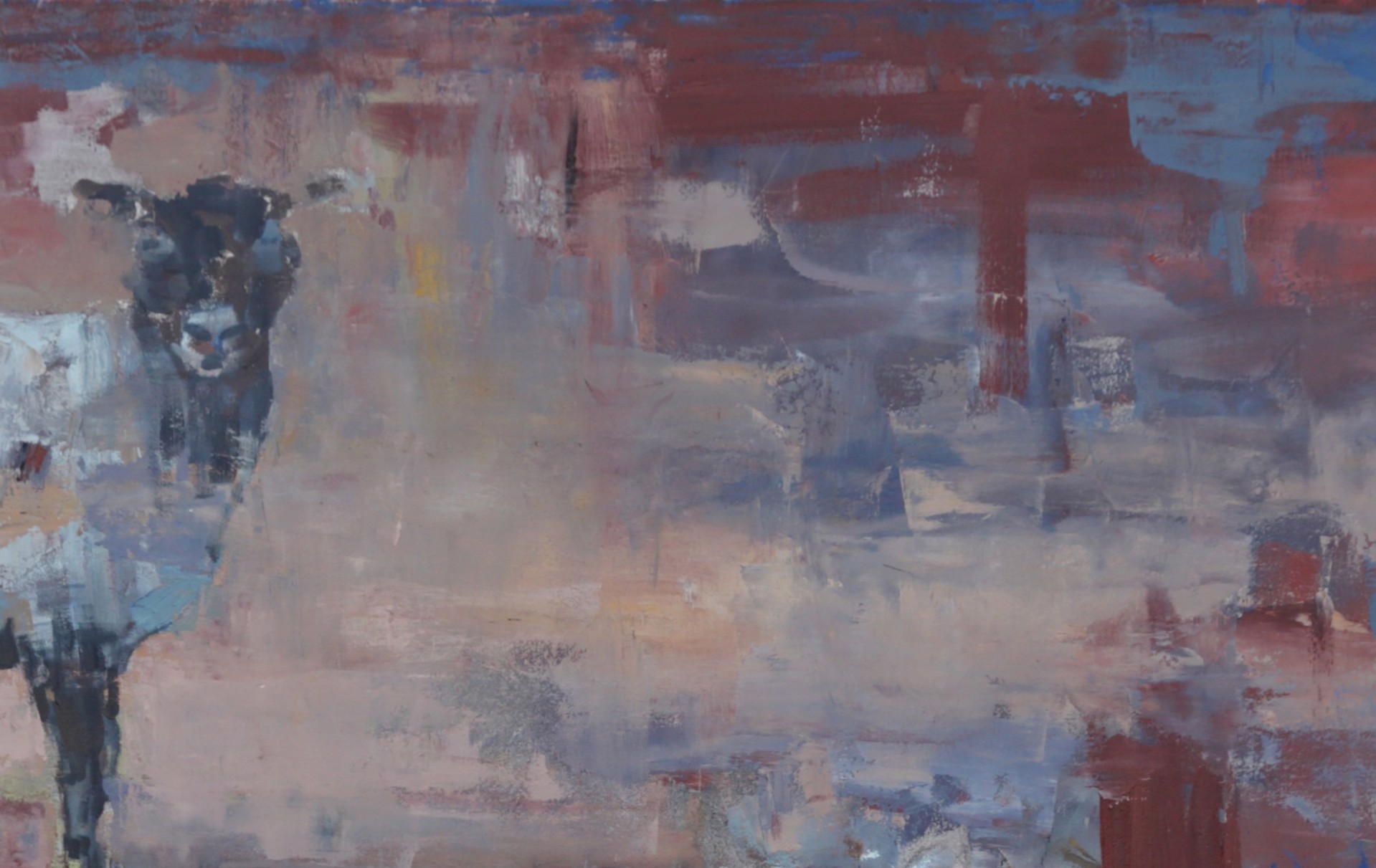 A painting of three sheep standing next to each other.