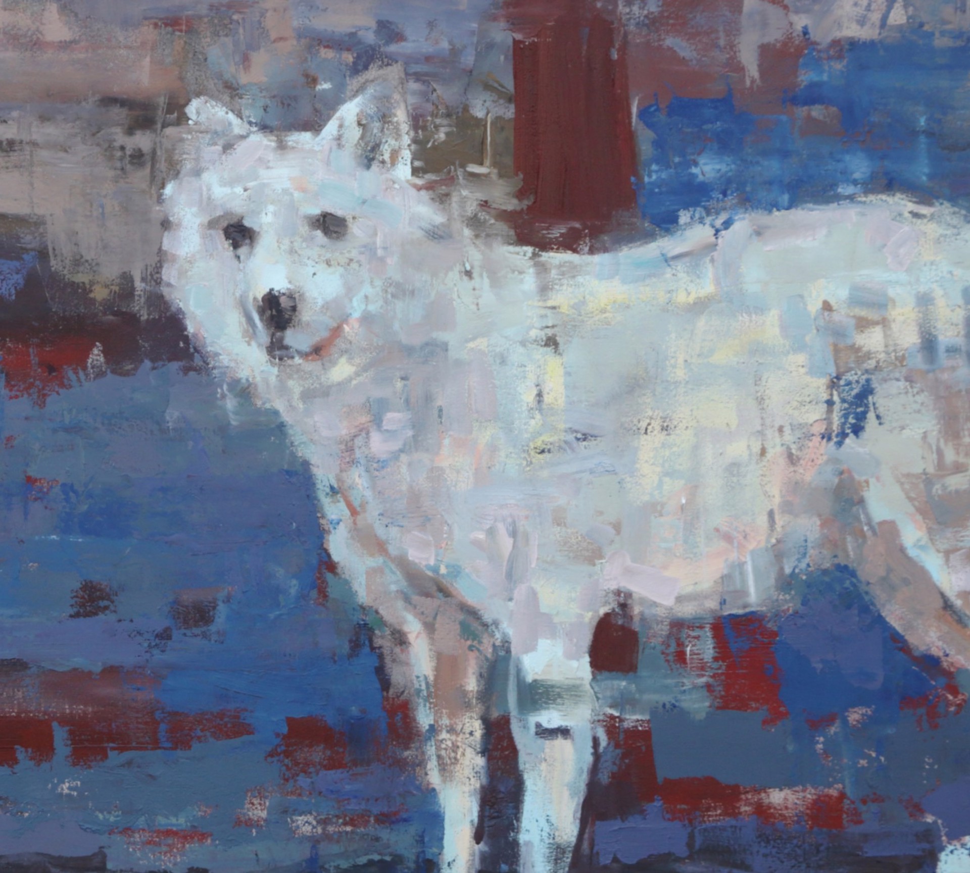A painting of three sheep standing next to each other.