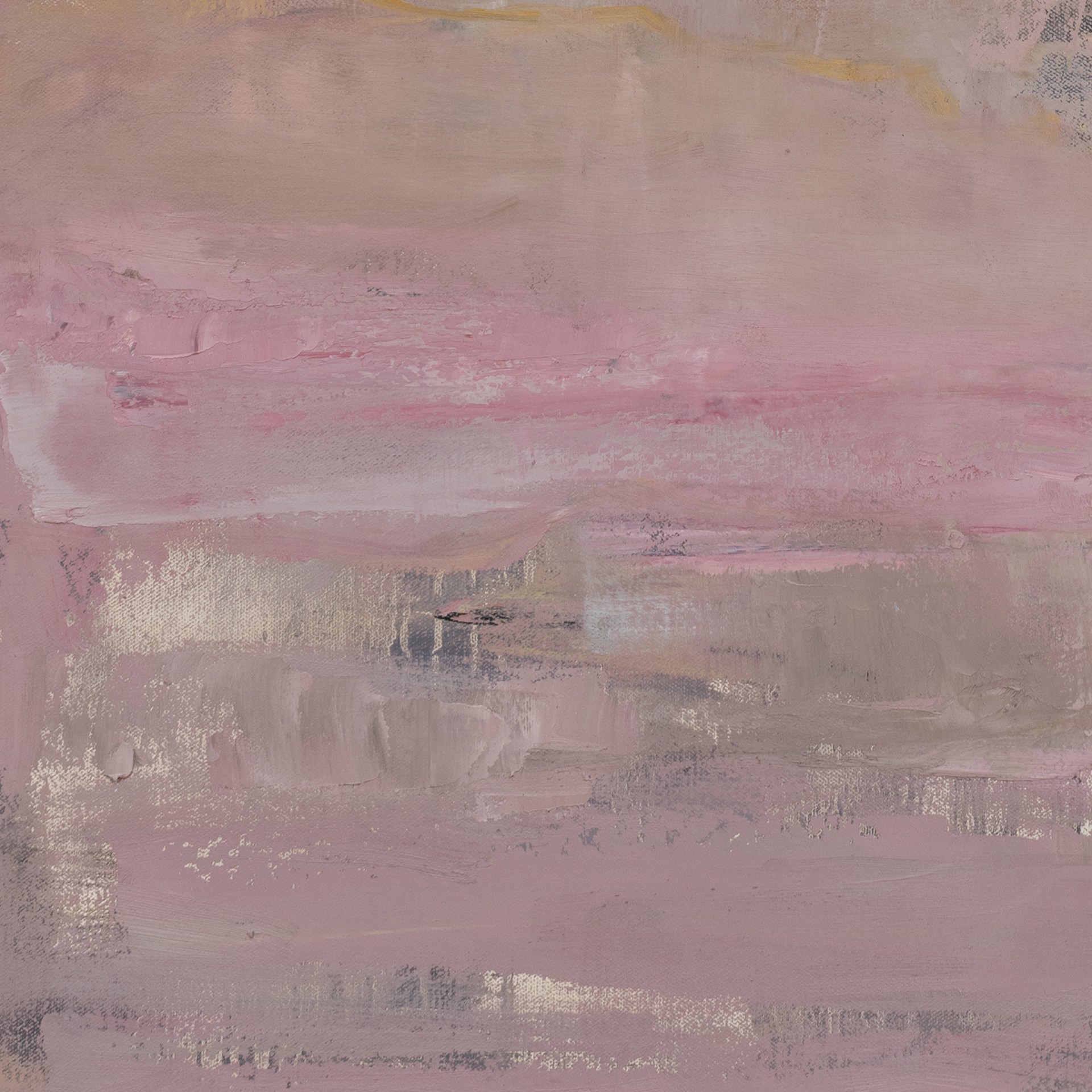 A painting of a man riding a horse on a pink background.