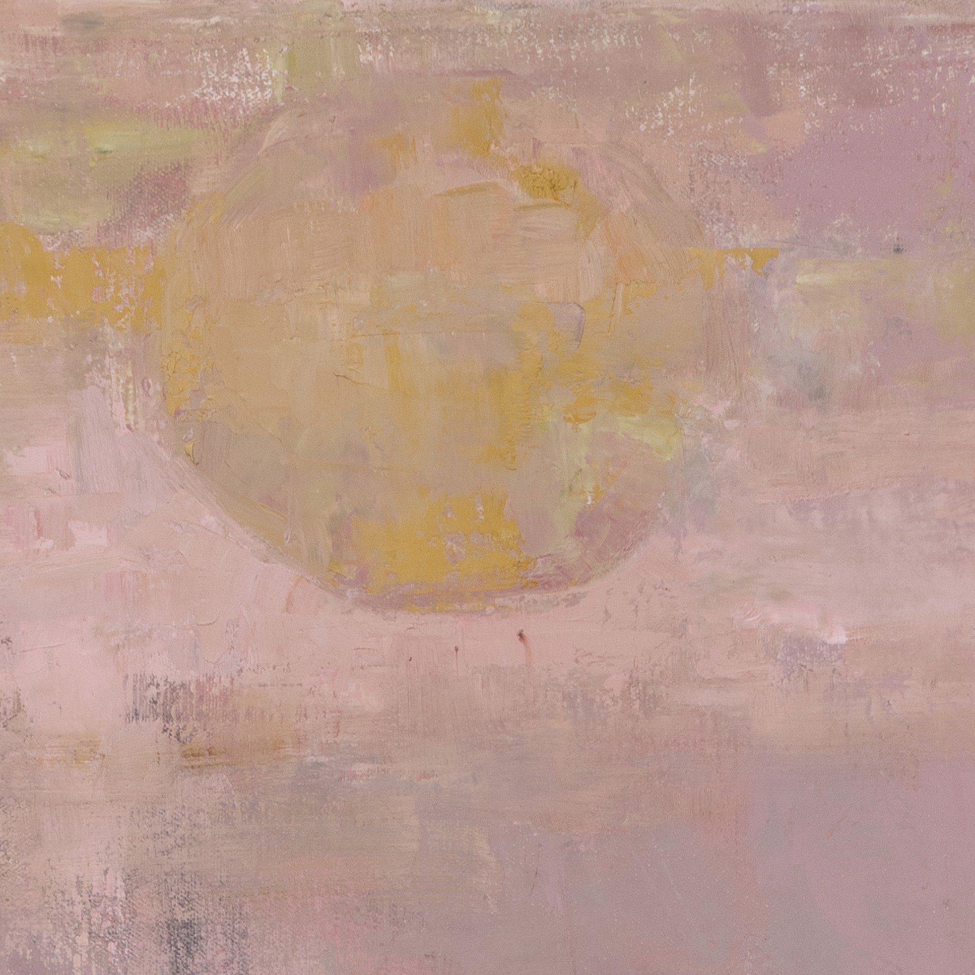A painting of a man riding a horse on a pink background.
