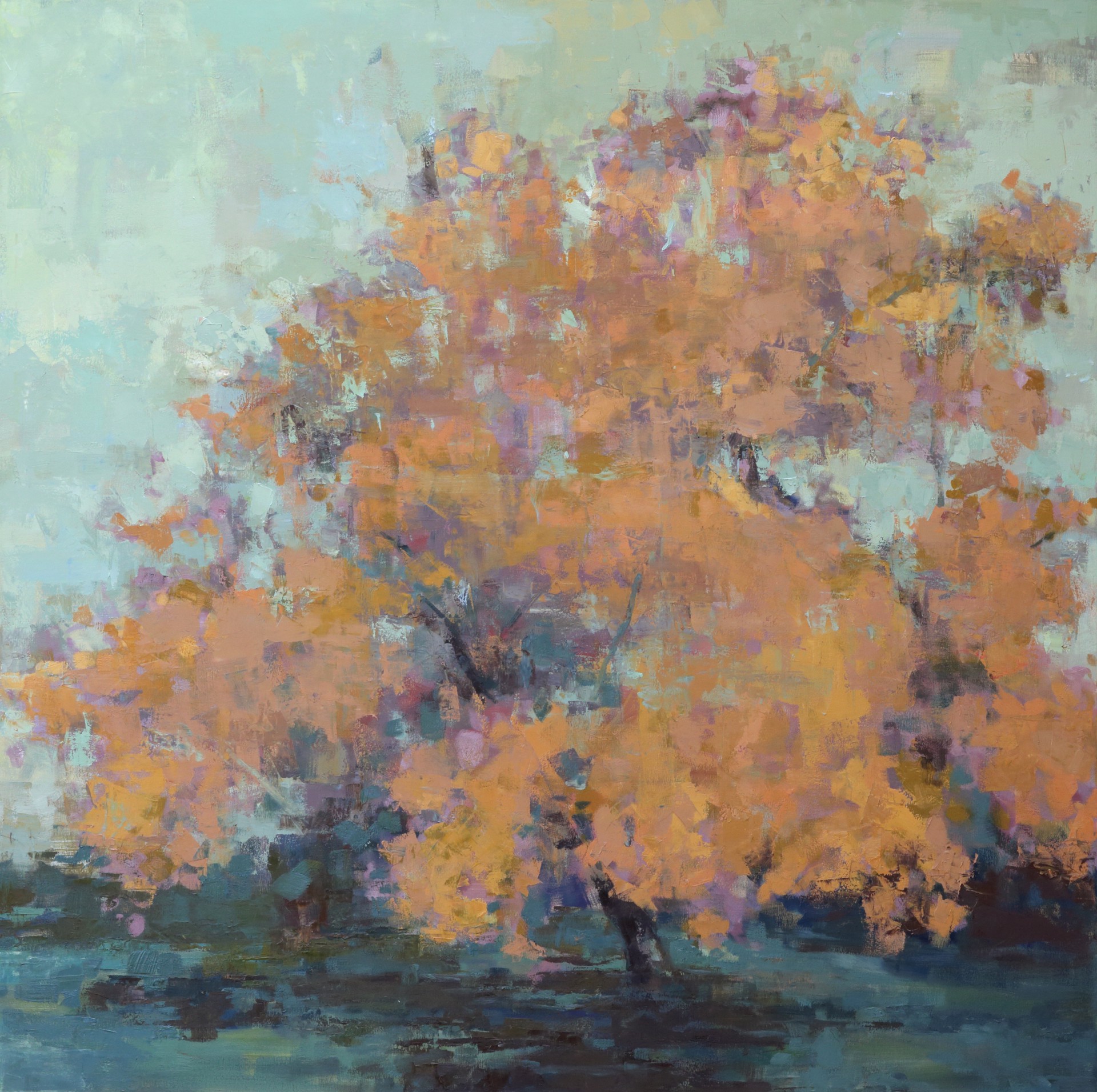 A diptych of autumn trees rendered in impressionistic brushstrokes.