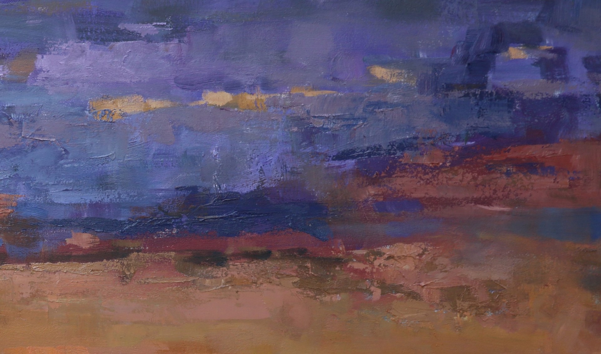 A painting of a sunset over a body of water.