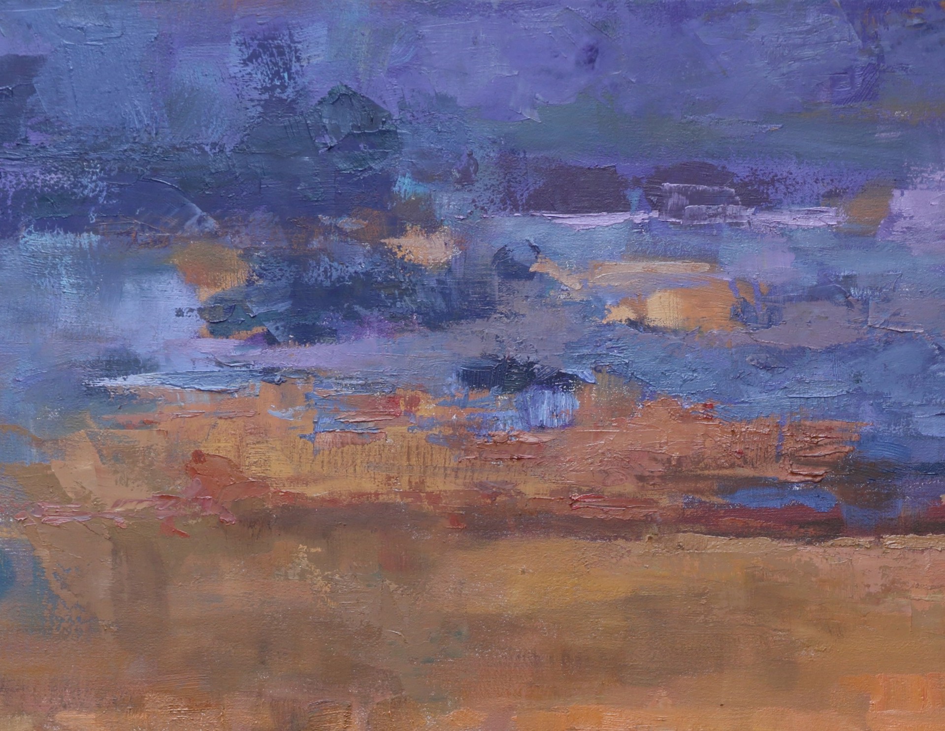 A painting of a sunset over a body of water.