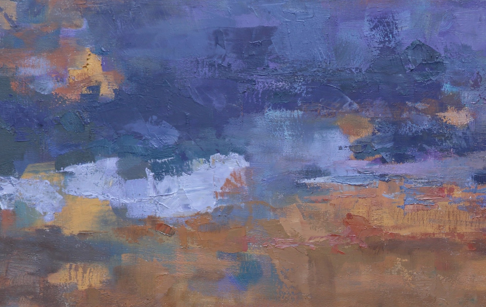 A painting of a sunset over a body of water.