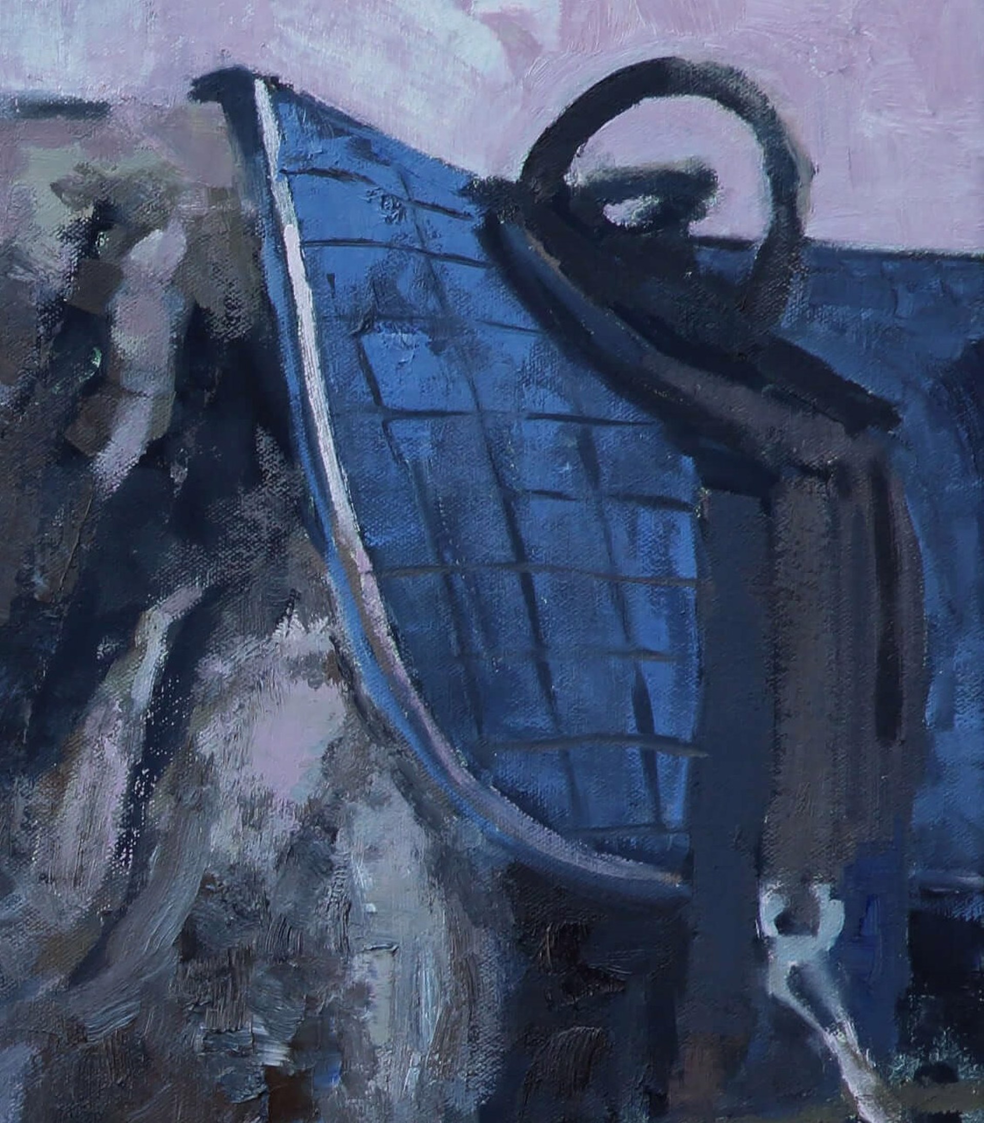 A painting of a horse with a saddle on it's back.
