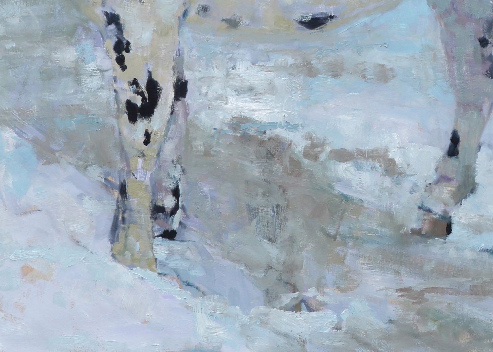 A painting of a man standing next to a horse in the snow.