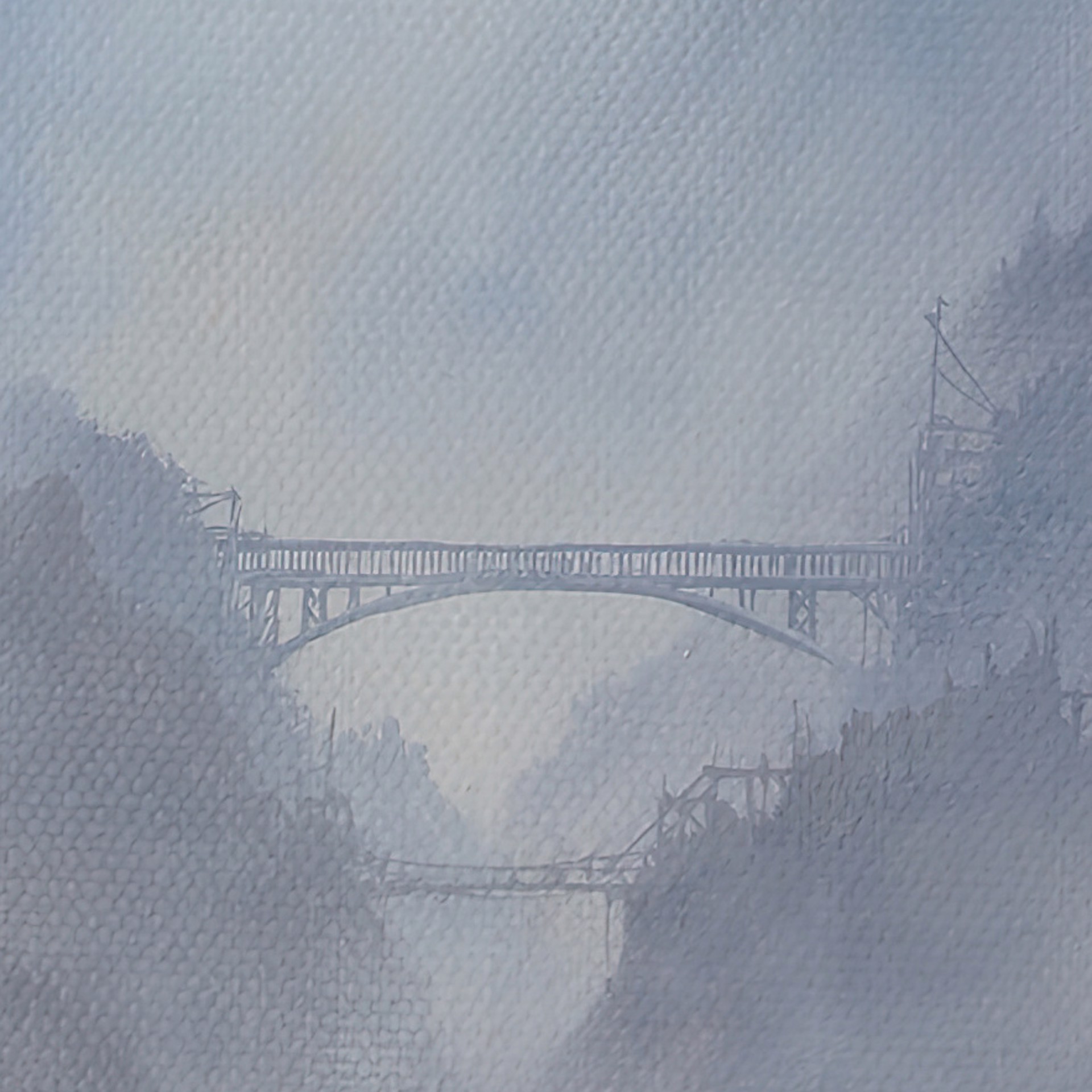 A painting of an elephant standing in the middle of a river.