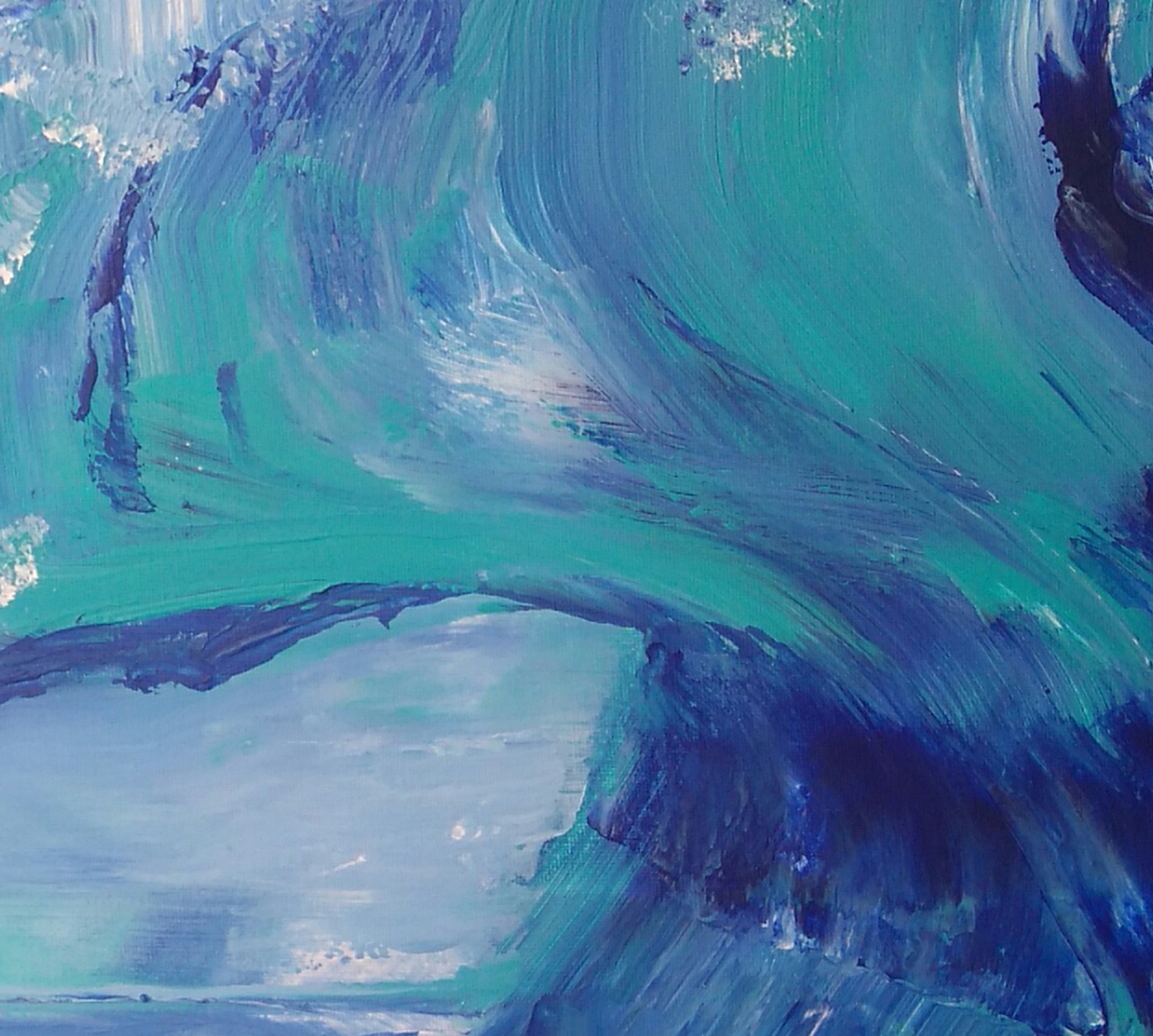 A painting of a large wave in the ocean.