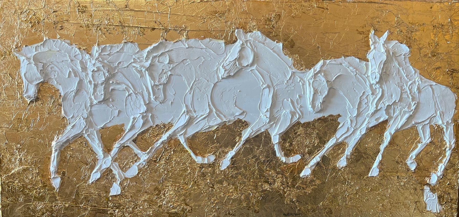 Gold Leaf Running Horses by Brooke Major, 18th century