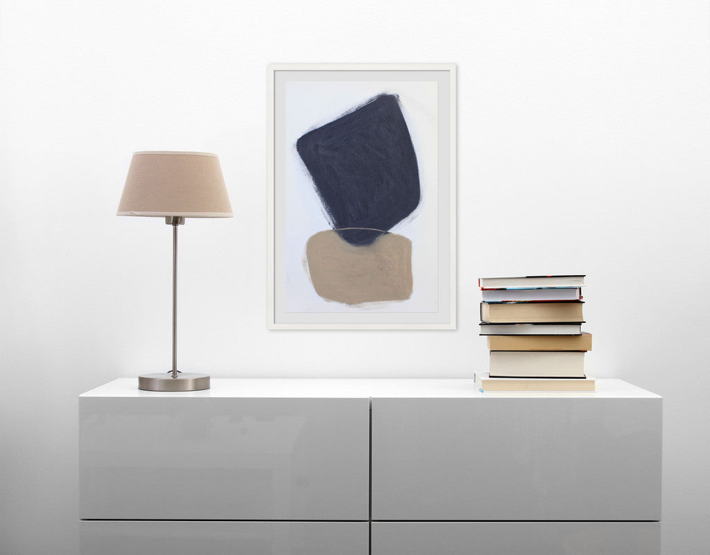 A painting of a black and beige square on a white background.