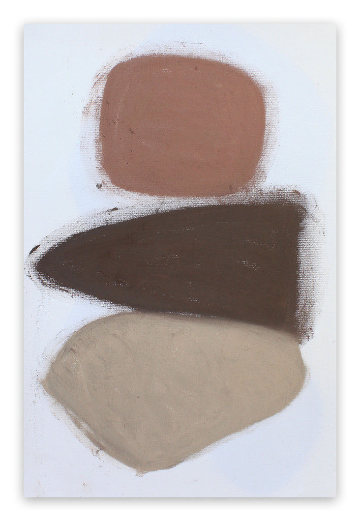 A painting on a white wall with brown and beige paint strokes.
