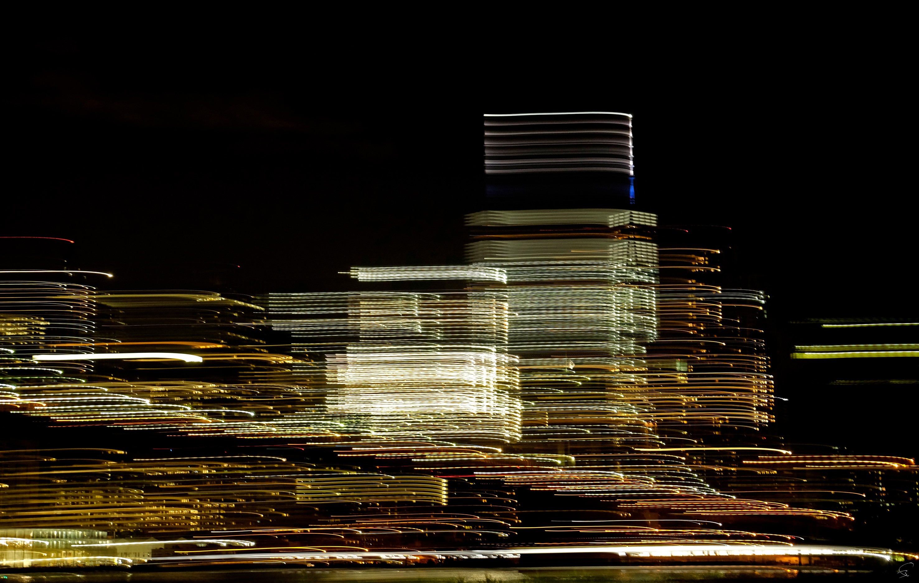 A long exposure shot of a city at night.
