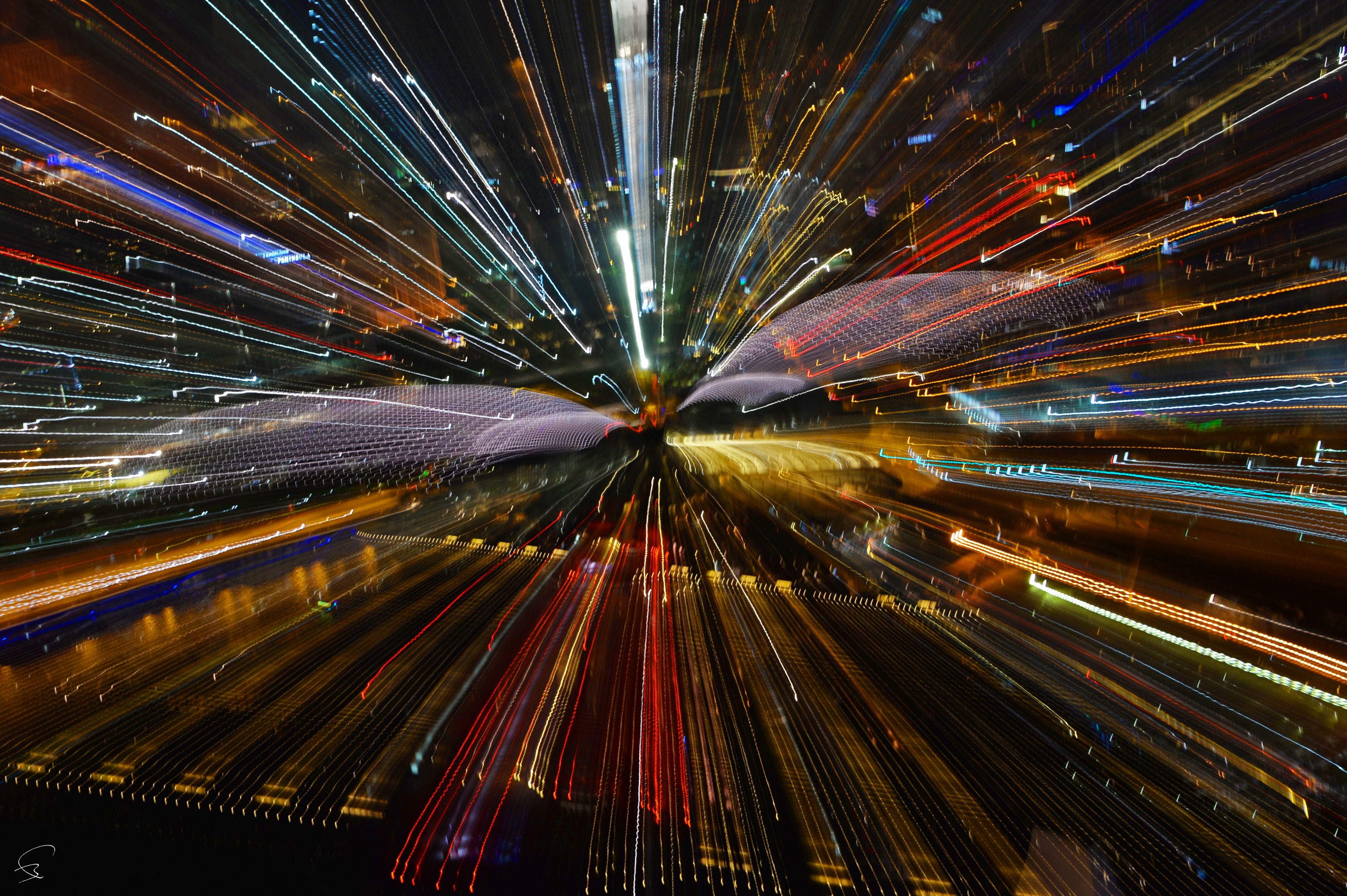 A long exposure shot of a city at night.