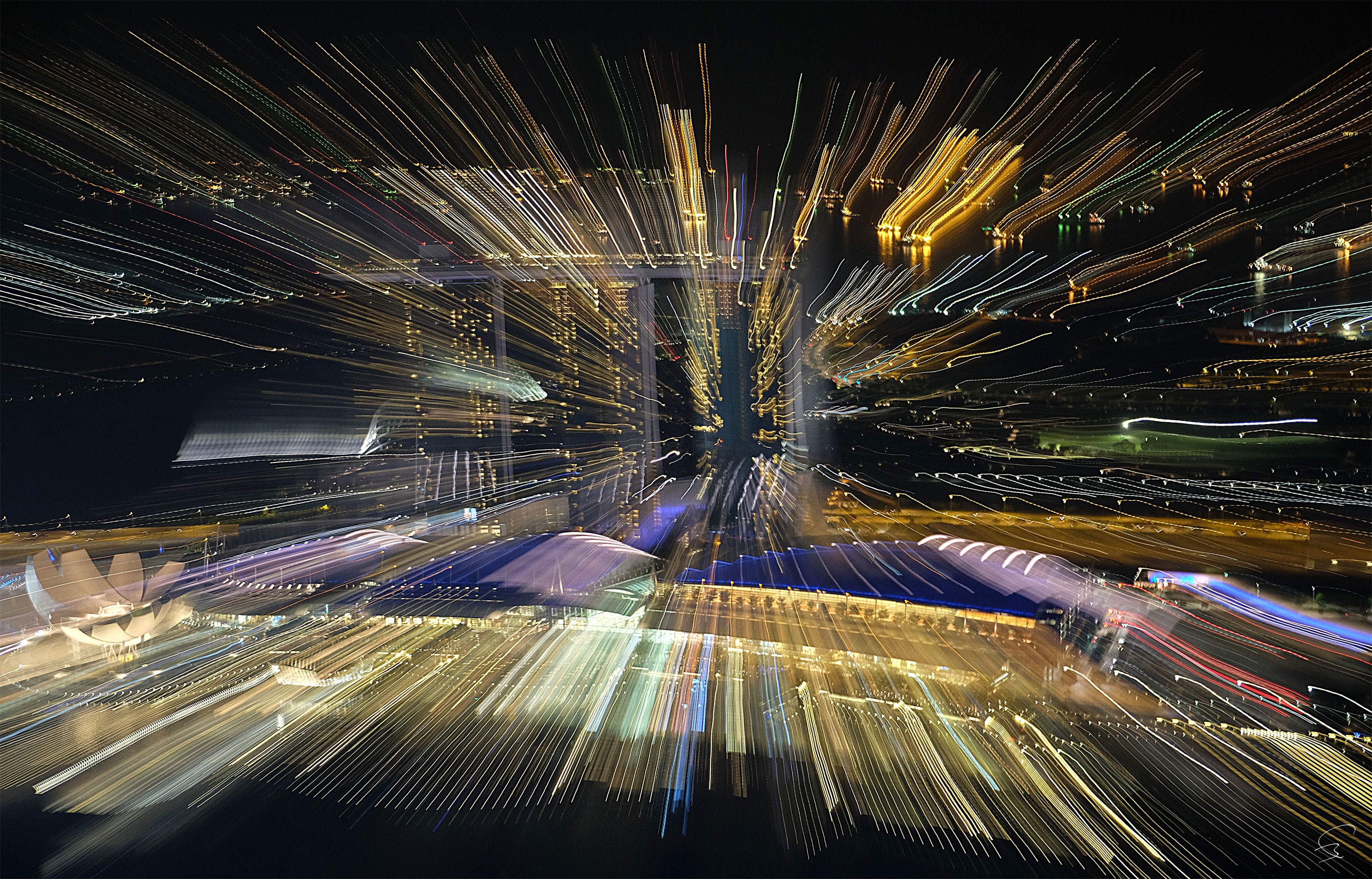 A long exposure shot of a city at night.