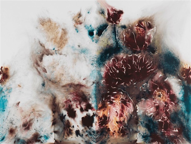 Artwork by Cai Guo Qiang, Yin-Yang Peonies, Made of Combines pigment print techniques with screenprint on Somerset Satin 410gsm paper. 