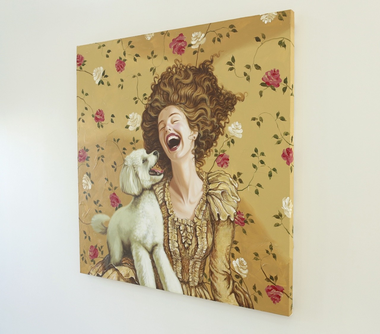 A picture frame with a drawing on it in a room.