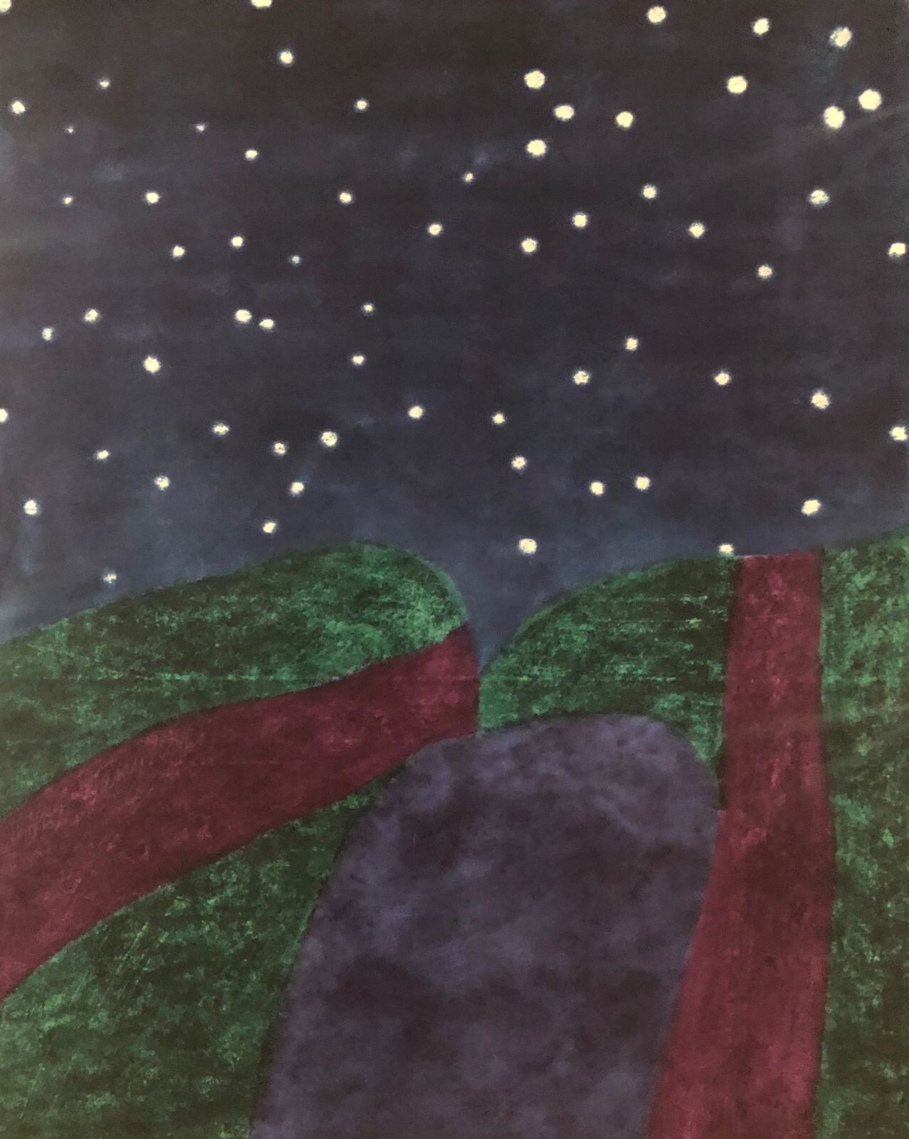 A painting of a night sky with stars in the sky.