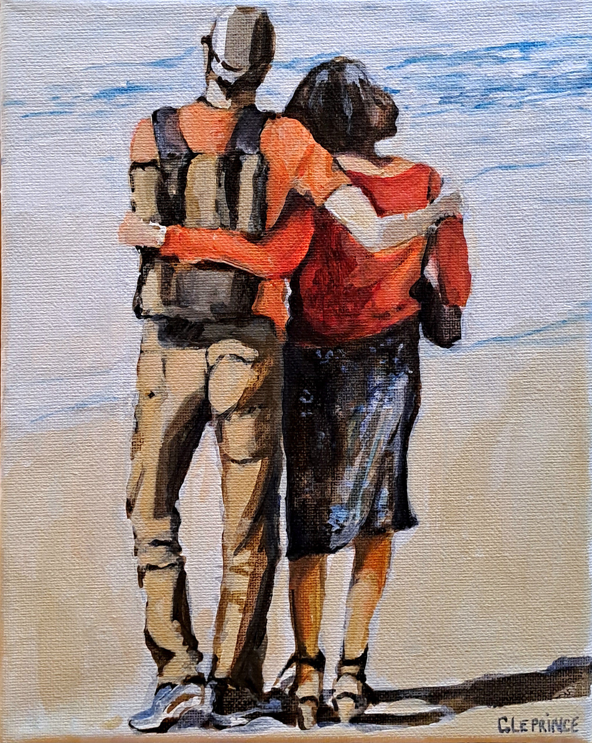 A painting of a man and woman standing next to each other.