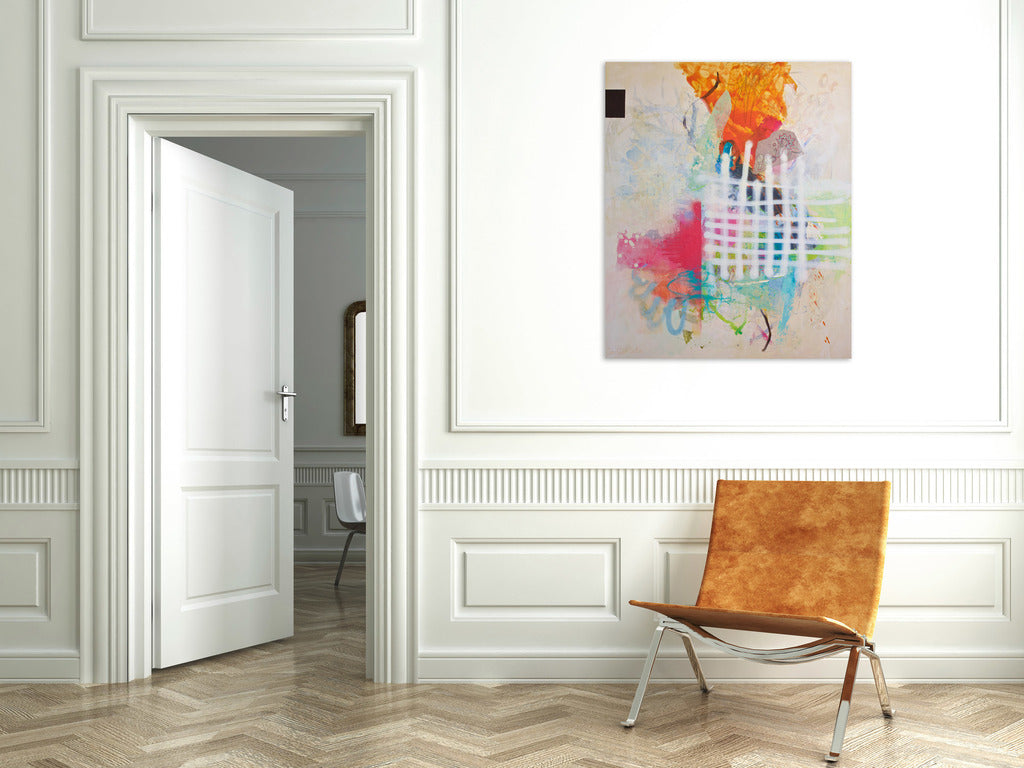 Artwork by Carolina Alotus, Finding bliss, Made of Acrylic, Spray Paint, Pastel, Fabric, Pencil on un-streched canvas. 