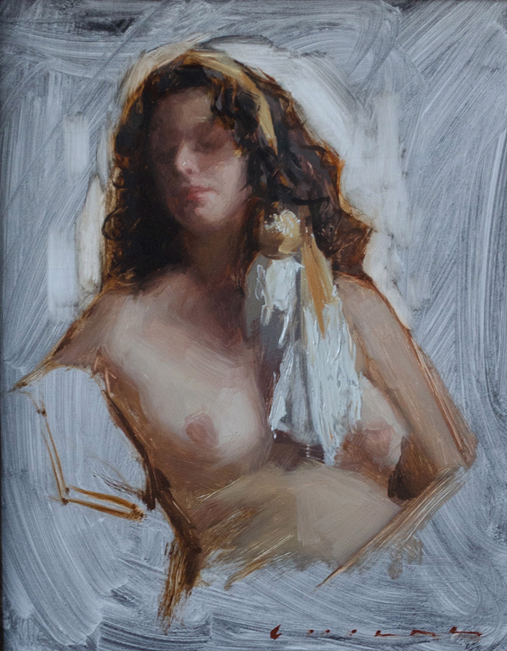A painting of a nude woman with long hair.