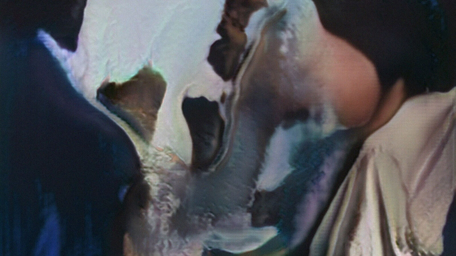 A close up of a painting of a woman in a white dress.