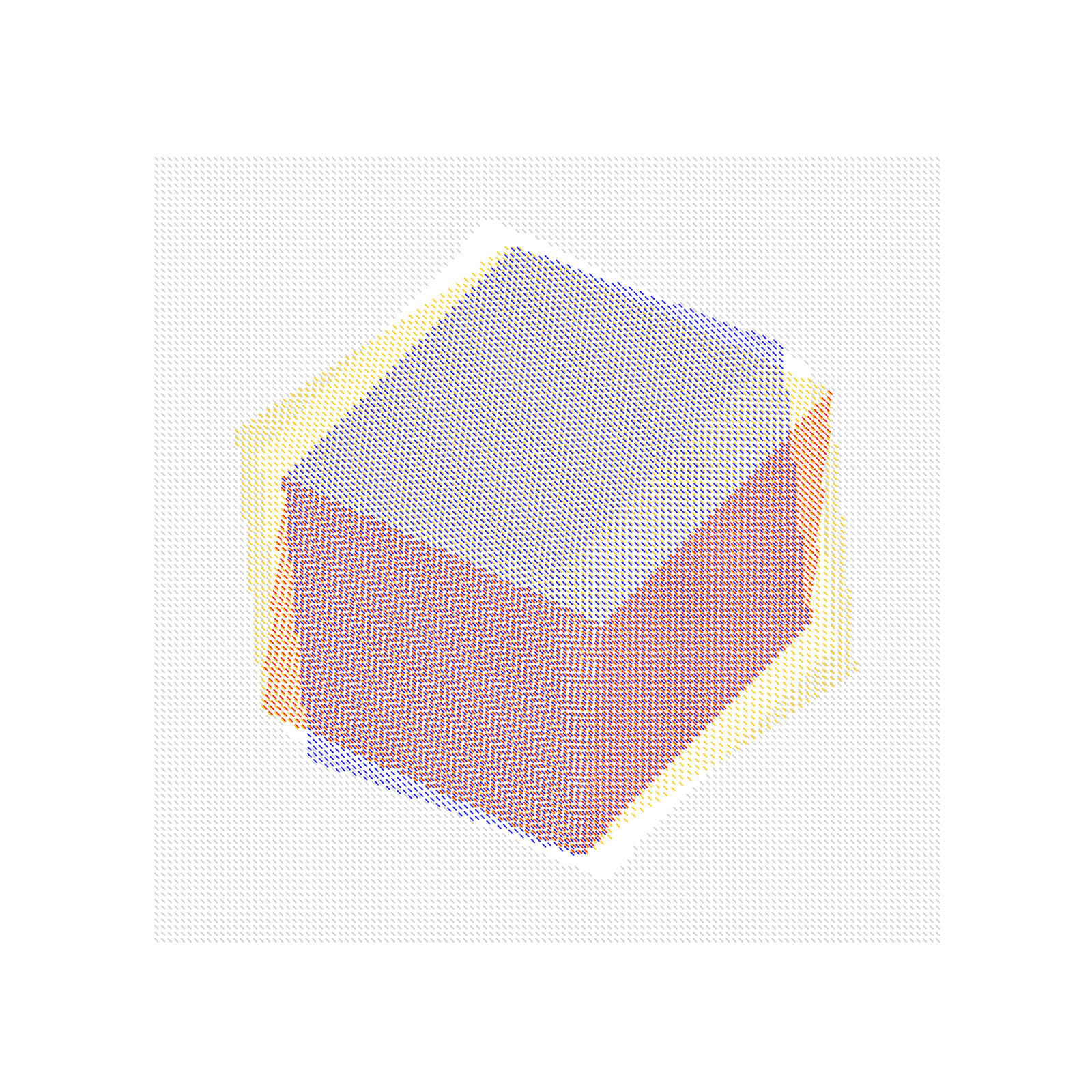 A pixelated image of a cube on a white background.