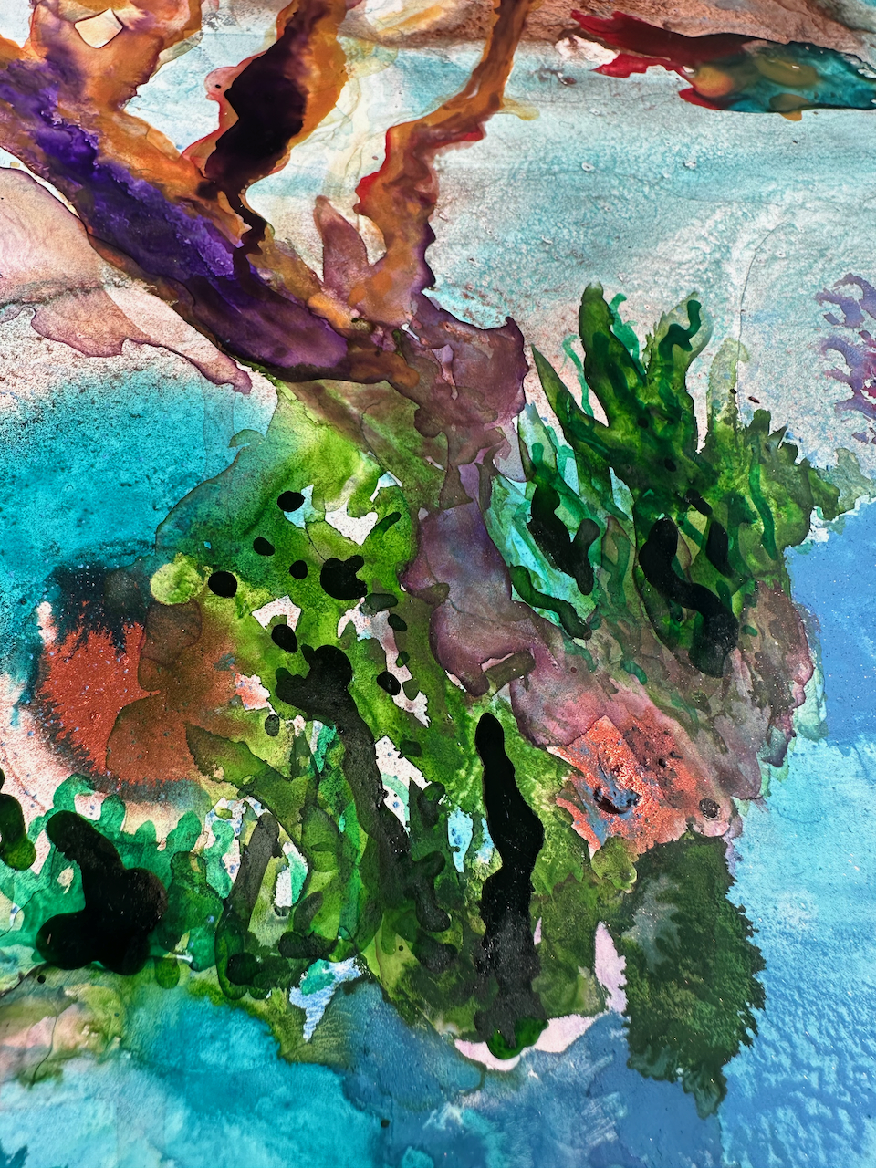 A vibrant underwater scene featuring colorful coral formations and marine life.