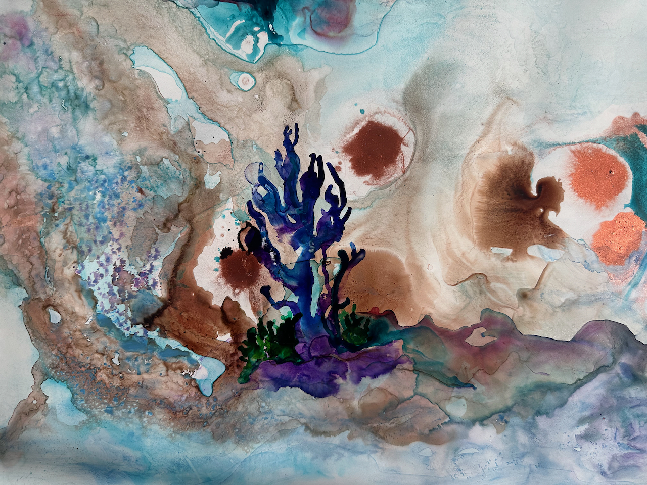 A vibrant underwater scene featuring colorful coral formations and marine life.