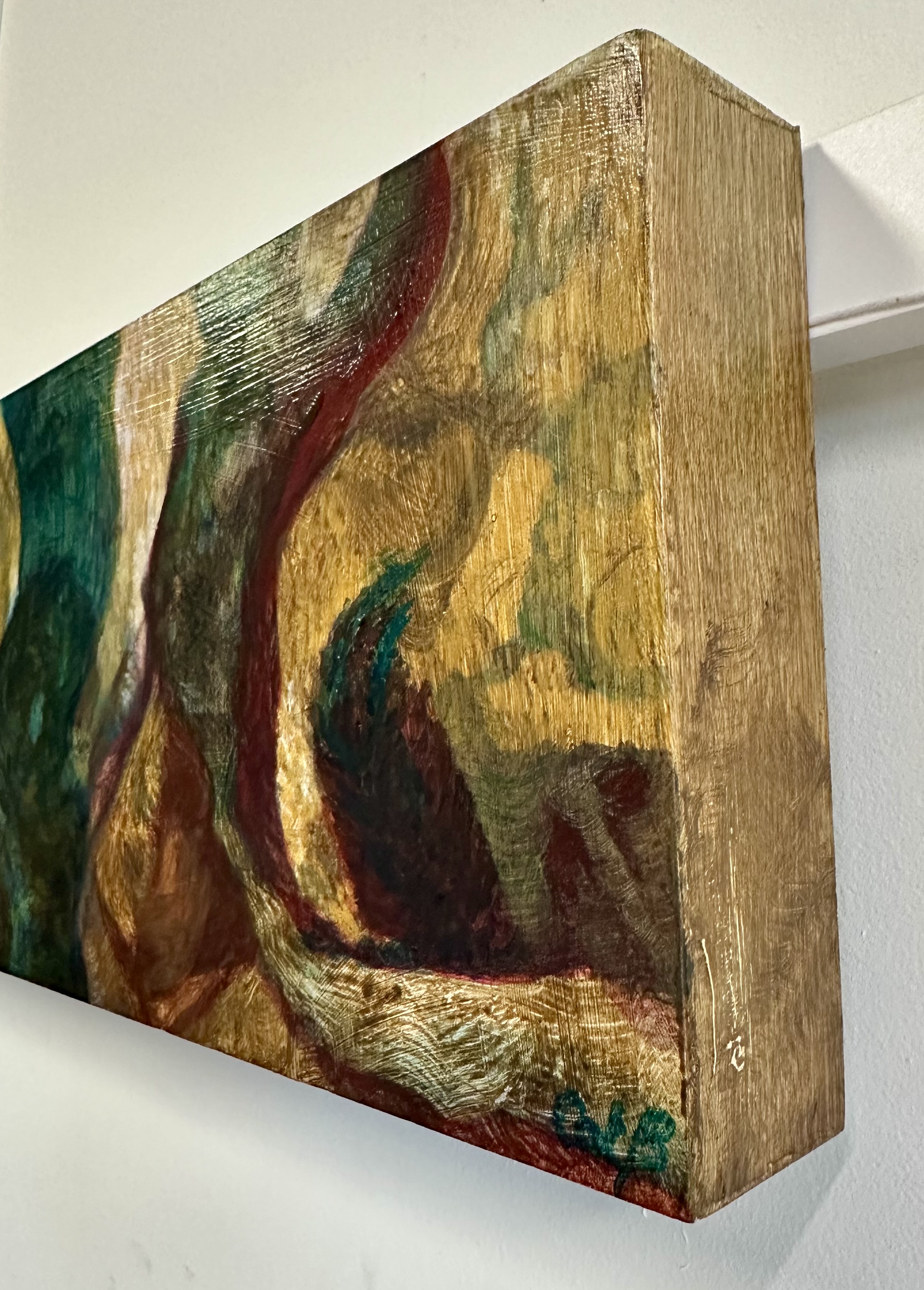 A painting of a group of trees in a forest.